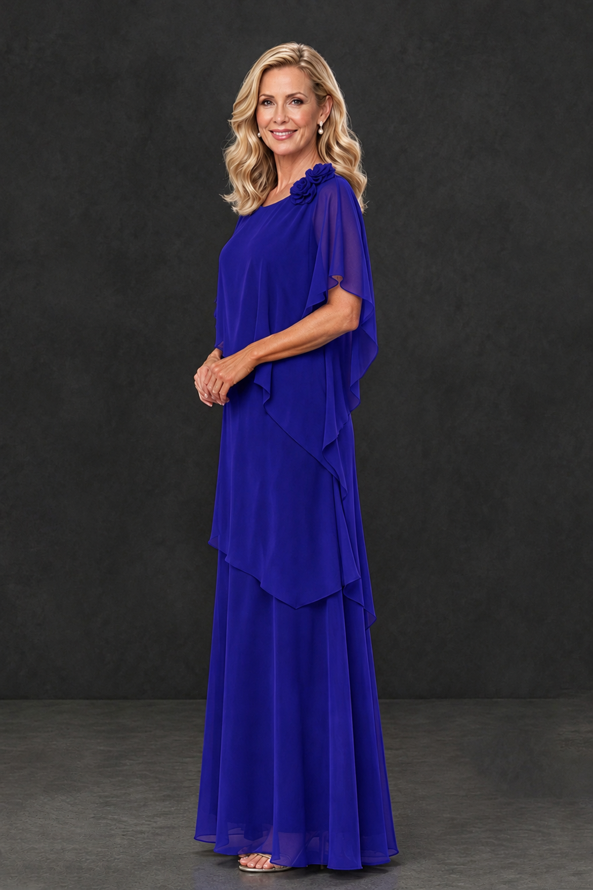 BOLODOO Royal Blue Tiered Flutter Sleeve Mother of the Bride Maxi Dress - Royal Blue - Royal Blue_3