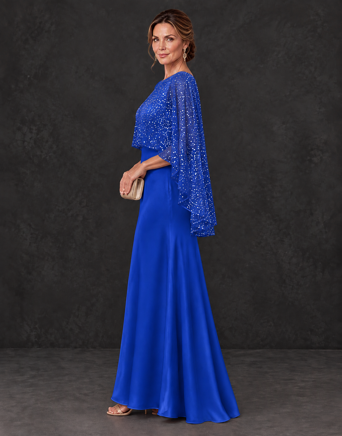 BOLODOO Royal Blue Sparkle Cape Sleeve Mother of the Bride Dress - Royal Blue - Royal_Blue_3