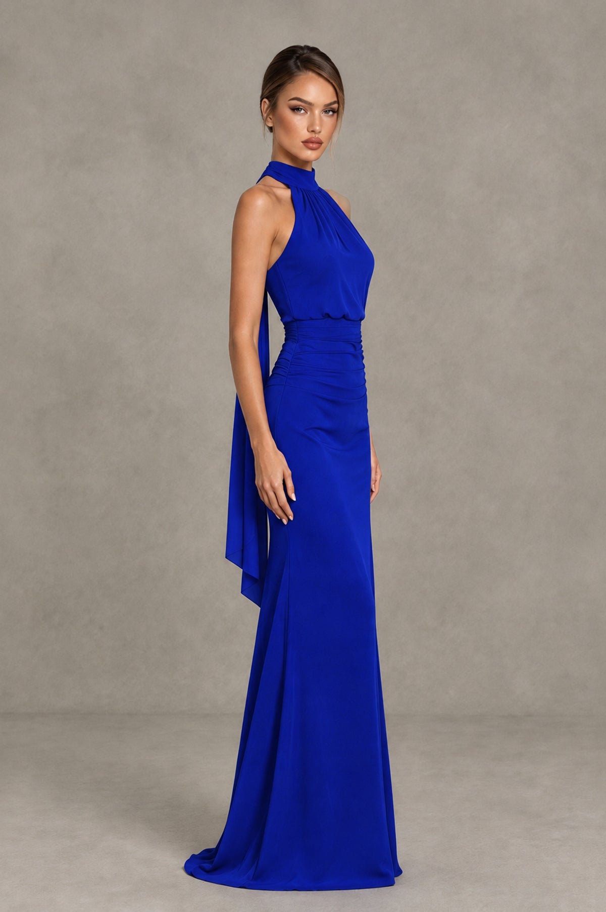 BOLODOO Royal Blue Chiffon Halter Maxi Formal Wedding Guest Dress - Royal Blue - Royal Blue_3