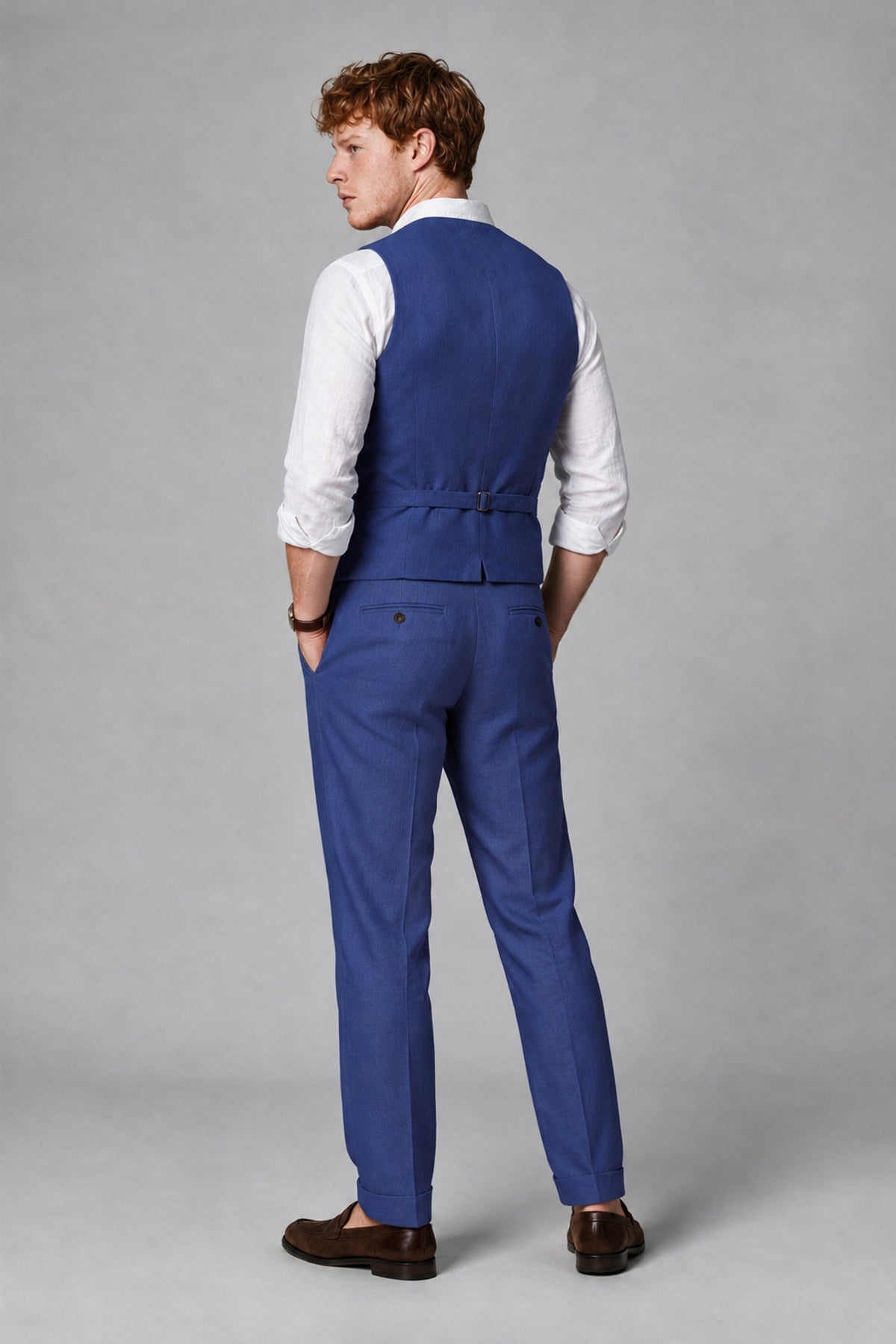 Bolodoo Men's Royal Blue 2-Piece Vest and Pants Set with V-Neck Waistcoat - Royal Blue - Royal Blue_3
