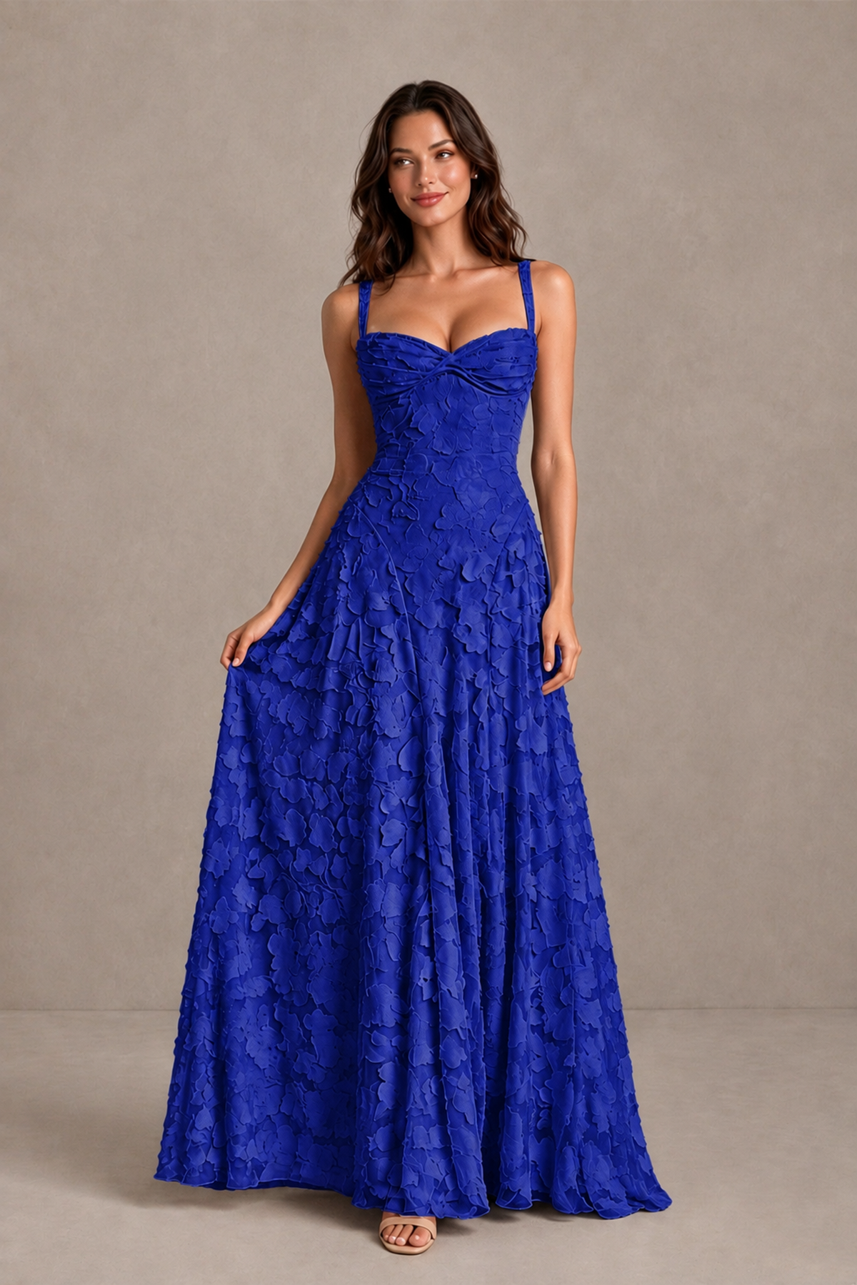BOLODOO Royal Blue Floral-Textured A-Line Dress with Lace-Up Back - Royal Blue - Royal Blue_3