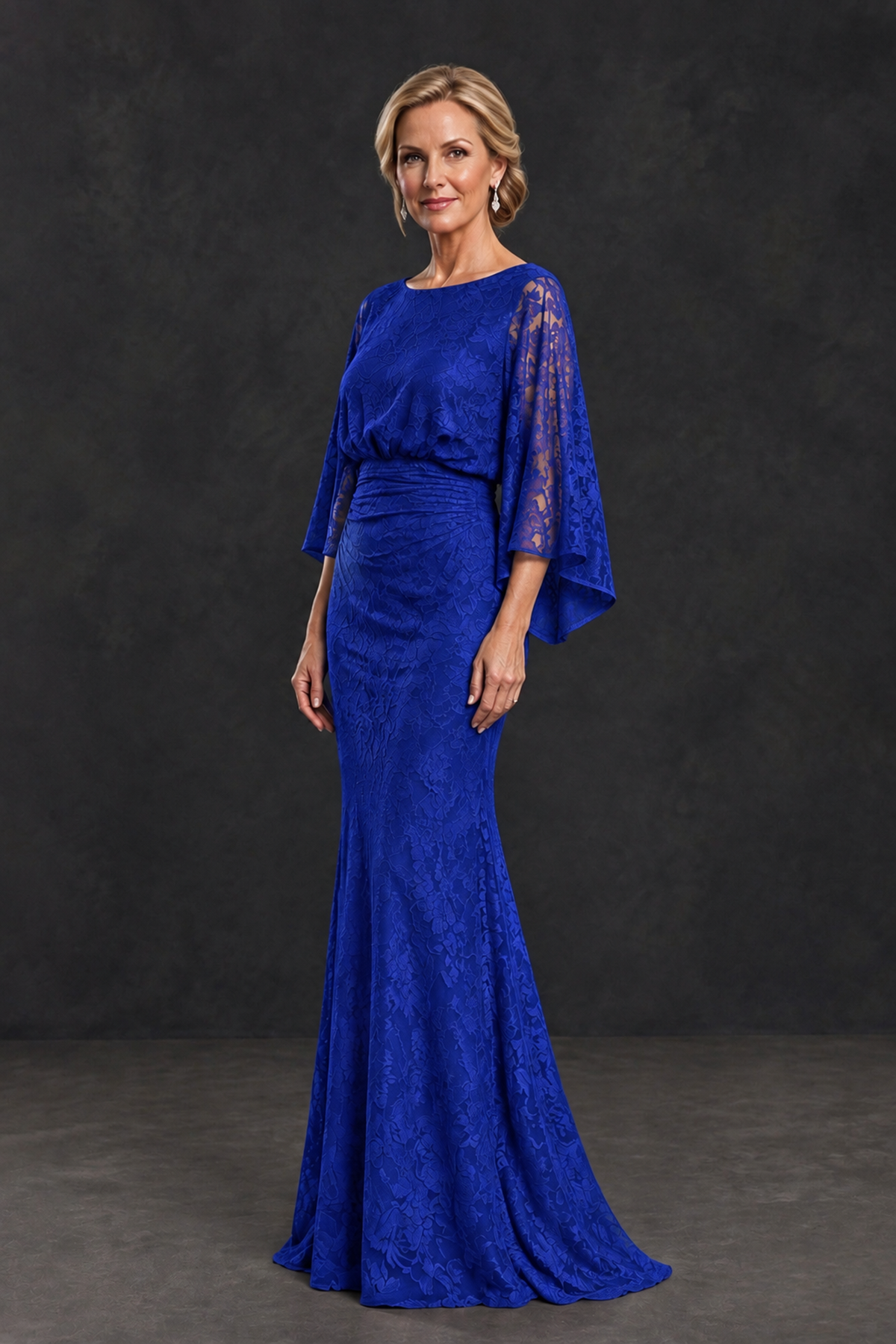 BOLODOO Royal Blue Lace Flutter Sleeve Mother of the Bride Dress - Royal Blue - Royal Blue_3