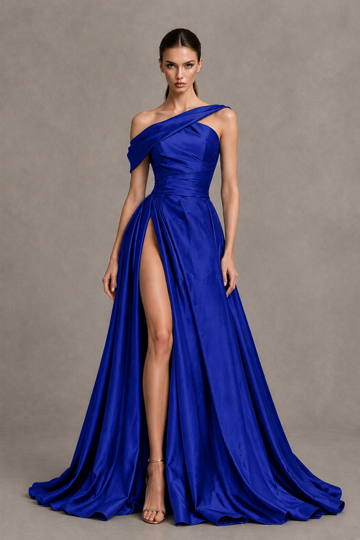 BOLODOO Royal Blue Asymmetric Satin-Look A-Line Prom Dress with High Slit - Royal Blue - Royal Blue_4