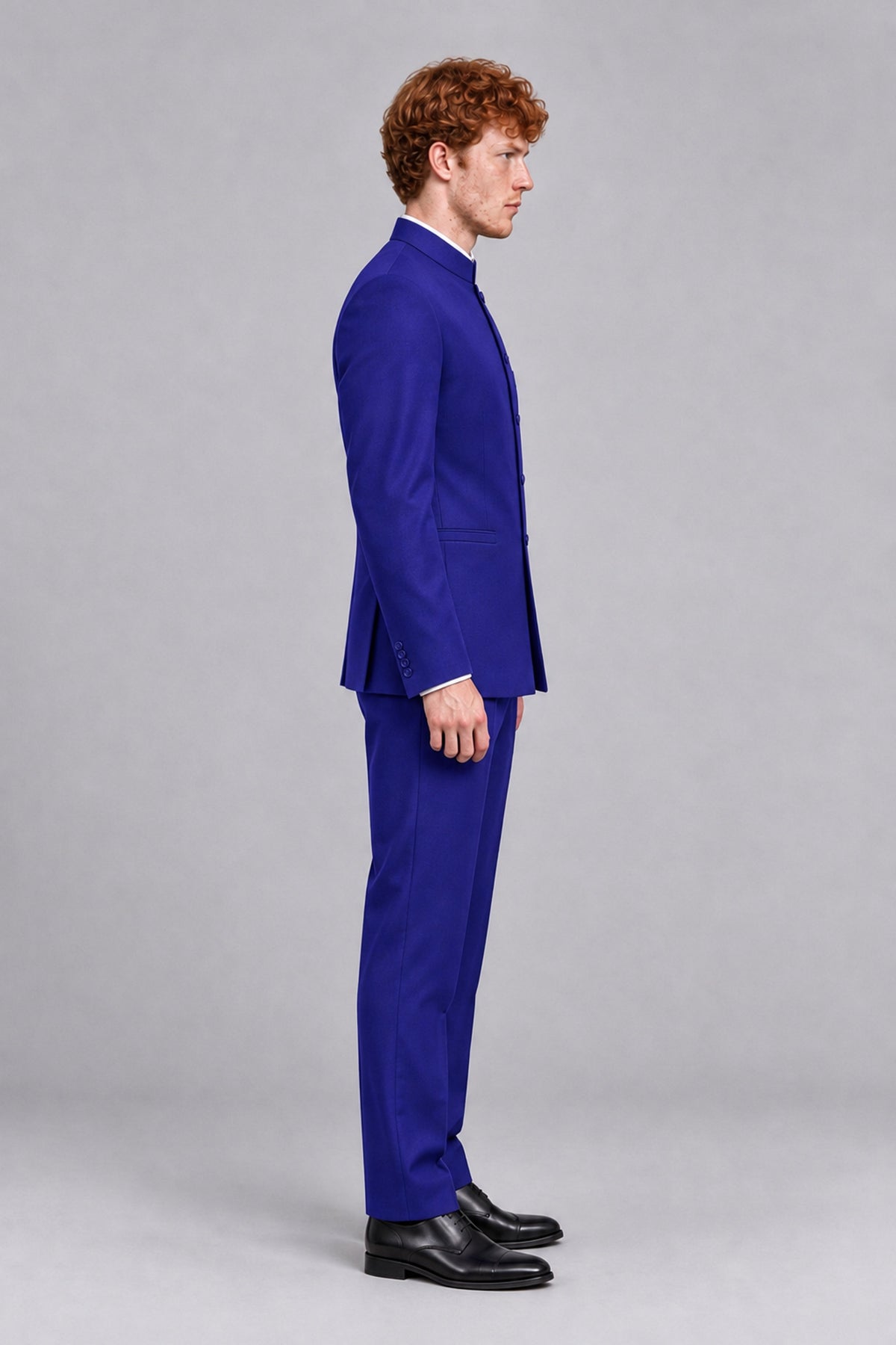 BOLODOO Men's Royal Blue Mandarin Collar Two-Piece Suit - Royal Blue - Royal Blue_4