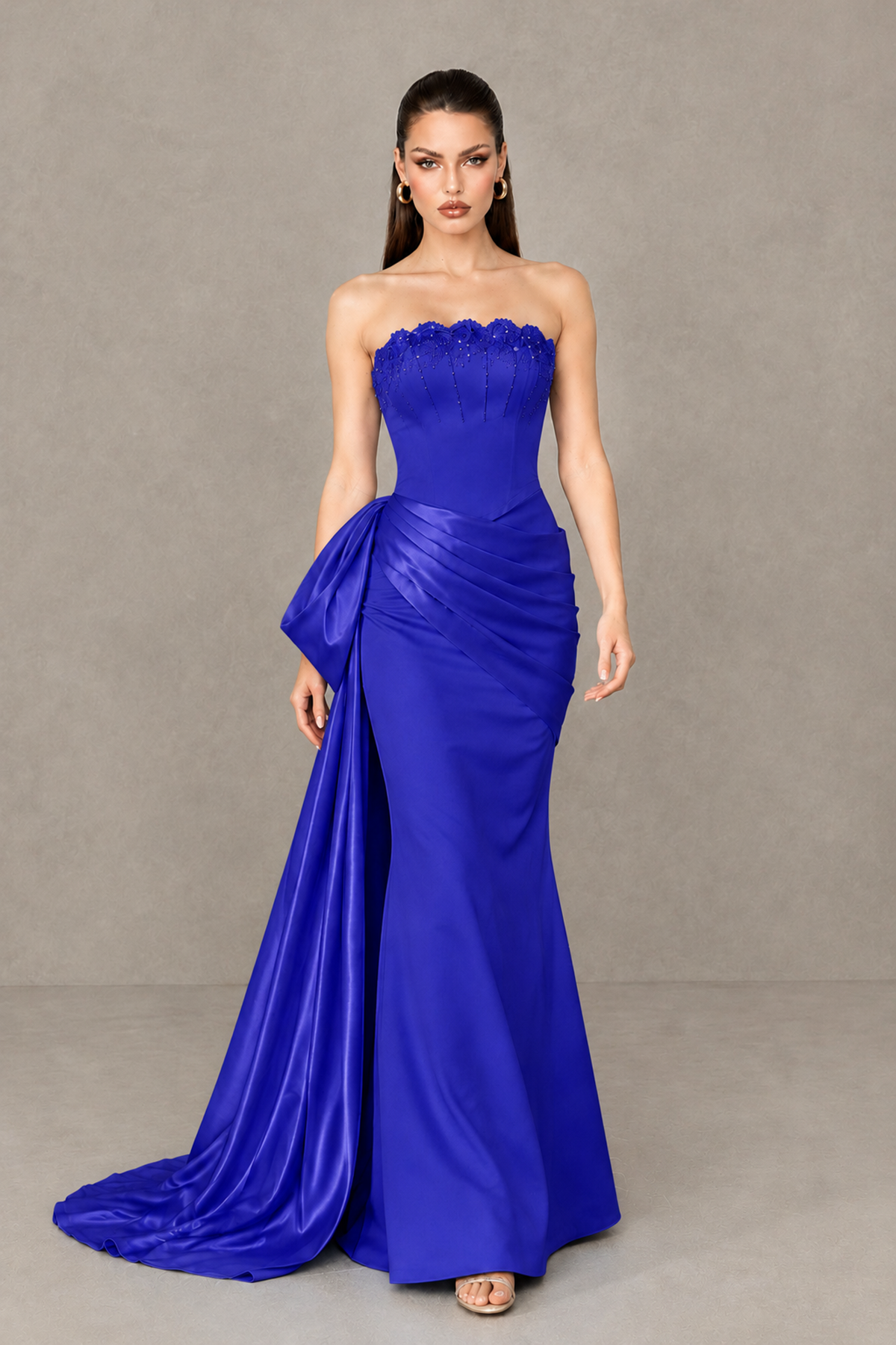 BOLODOO Royal Blue Strapless Satin Prom Dress with Draped Side Train - Royal Blue - Royal_Blue_4