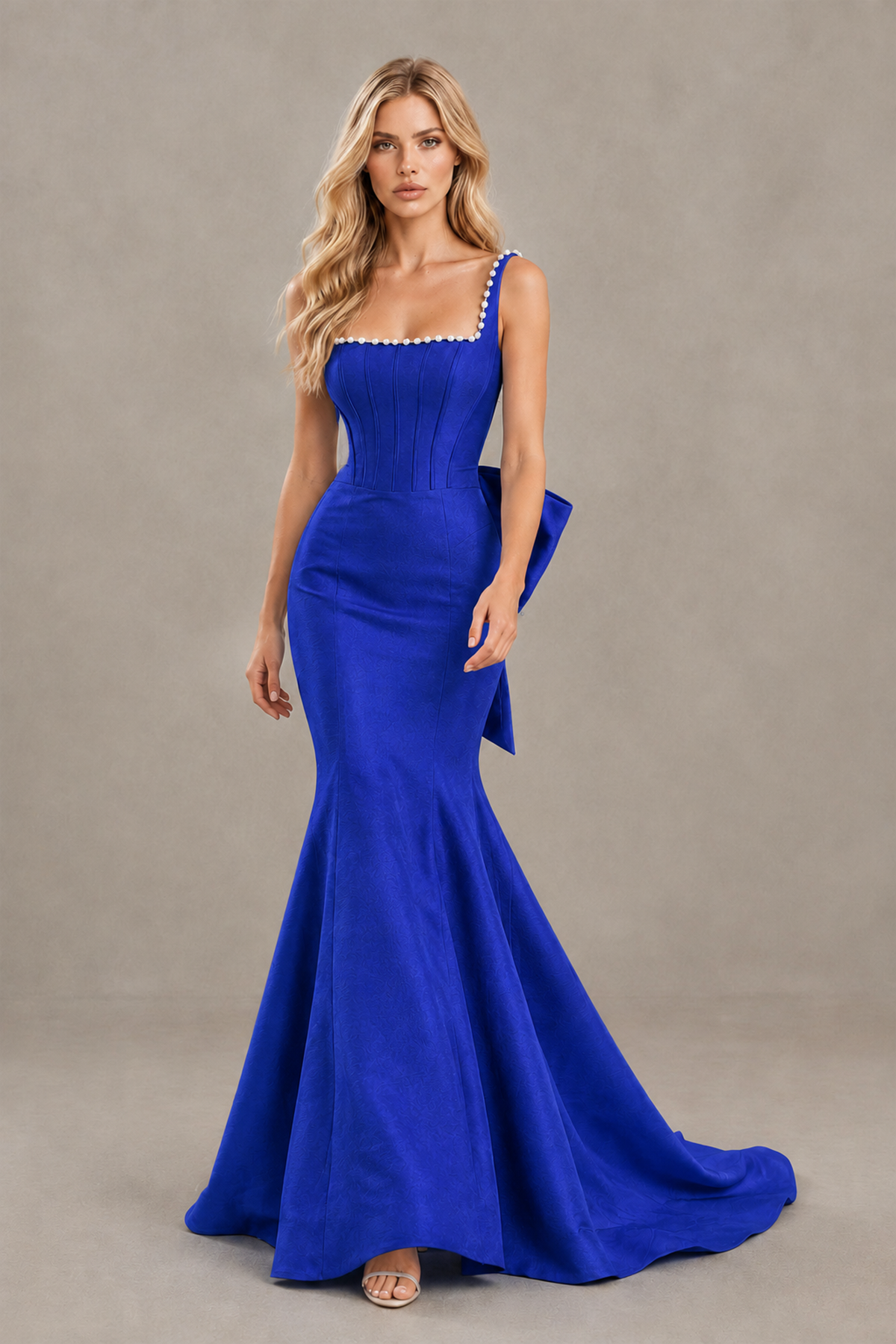 BOLODOO Royal Blue Pearl-Trim Mermaid Prom Dress with Back Bow - Royal Blue - Royal_Blue_4