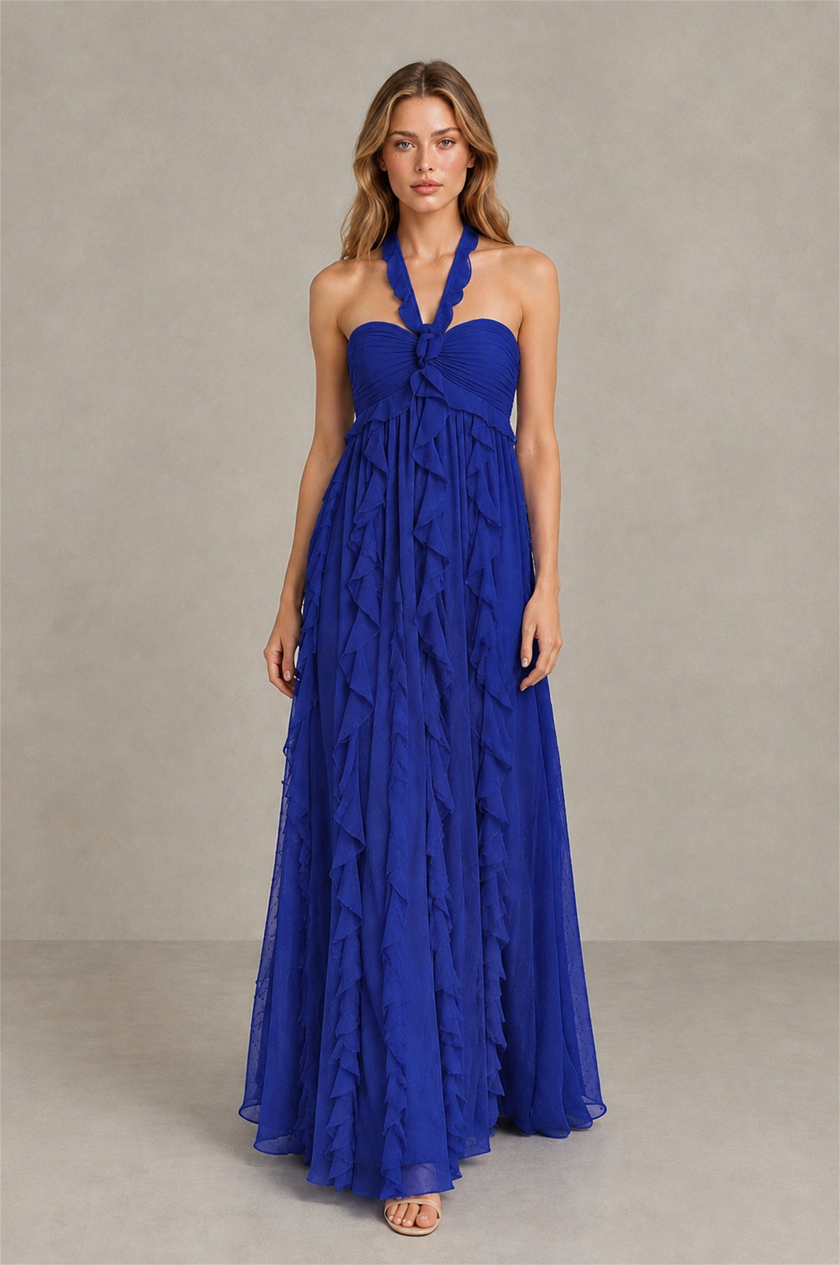 BOLODOO Royal Blue Halter Ruffle A-Line Floor-Length Evening Dress - Royal Blue - Royal_Blue_4