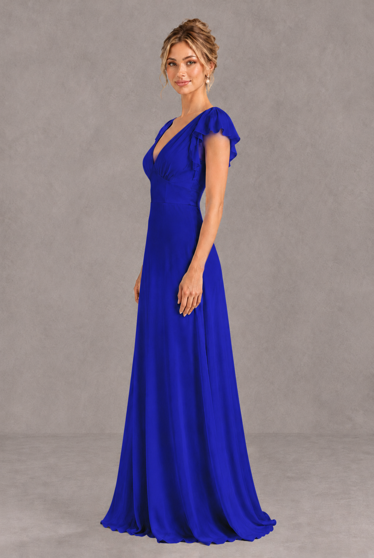 BOLODOO Royal Blue V-Neck Flutter Sleeve A-Line Bridesmaid Dress - Royal Blue - Royal Blue_4
