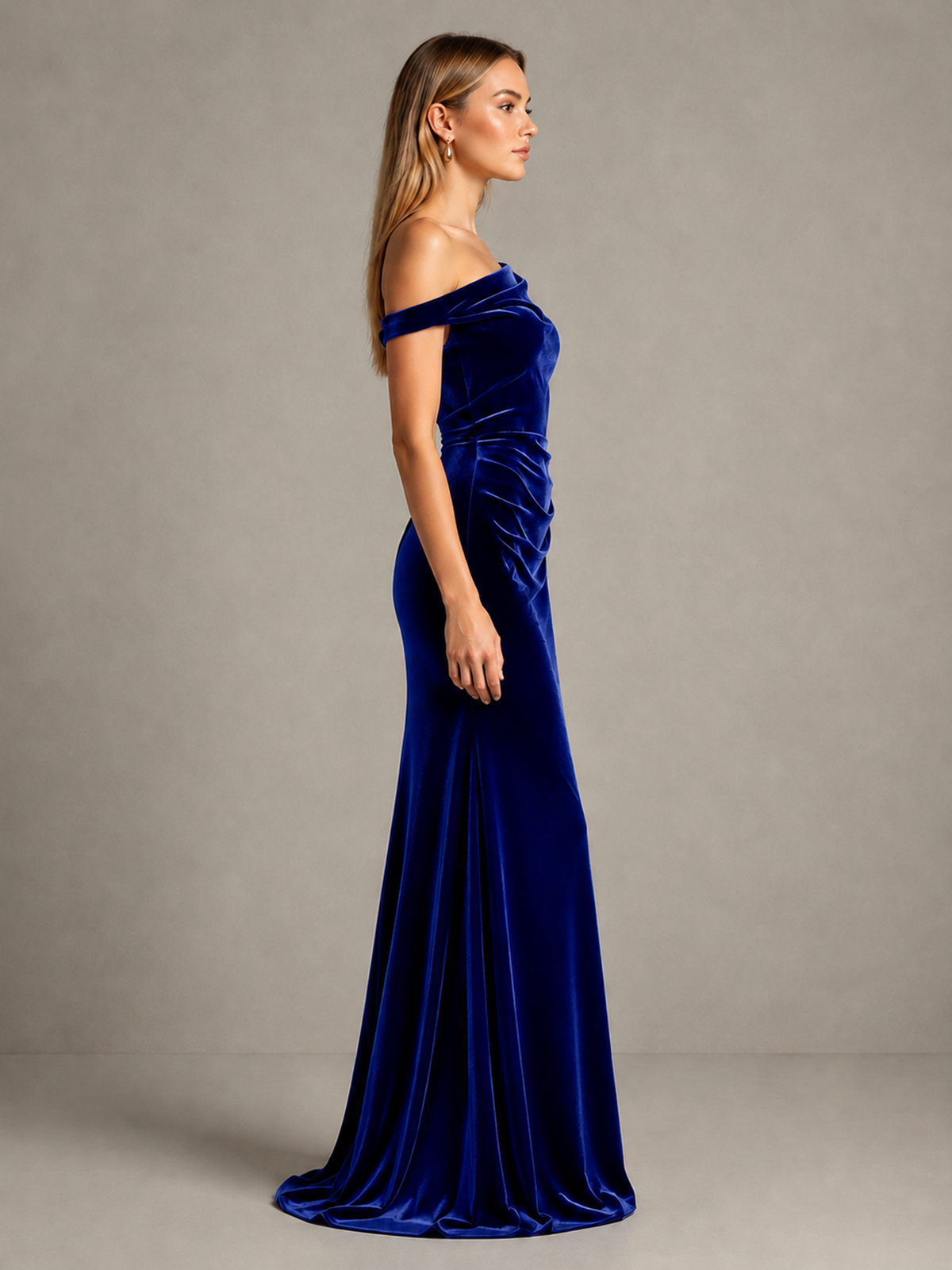 BOLODOO Royal Blue One-Shoulder Velvet Mermaid Evening Gown - Royal Blue - Royal Blue_4
