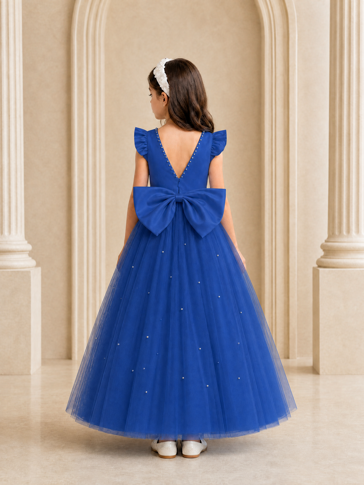 BOLODOO Royal Blue Tulle Flower Girl Dress with Ruffle Sleeves & Bow Back - Royal Blue - Royal_Blue_4