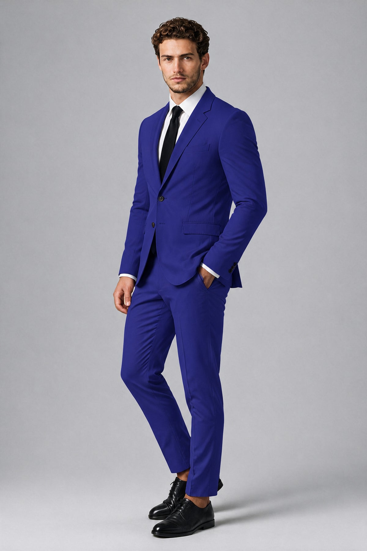 Bolodoo Men's Royal Blue Two-Piece Suit with Notch-Lapel Jacket & Trousers - Royal Blue - Royal_Blue_4
