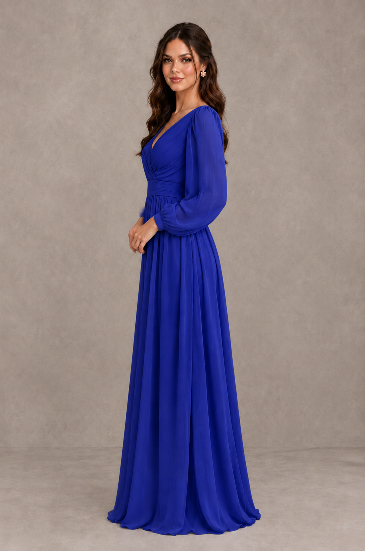 BOLODOO Royal Blue Long Sleeve V-Neck A-Line Bridesmaid Dress - Royal Blue - Royal Blue_4