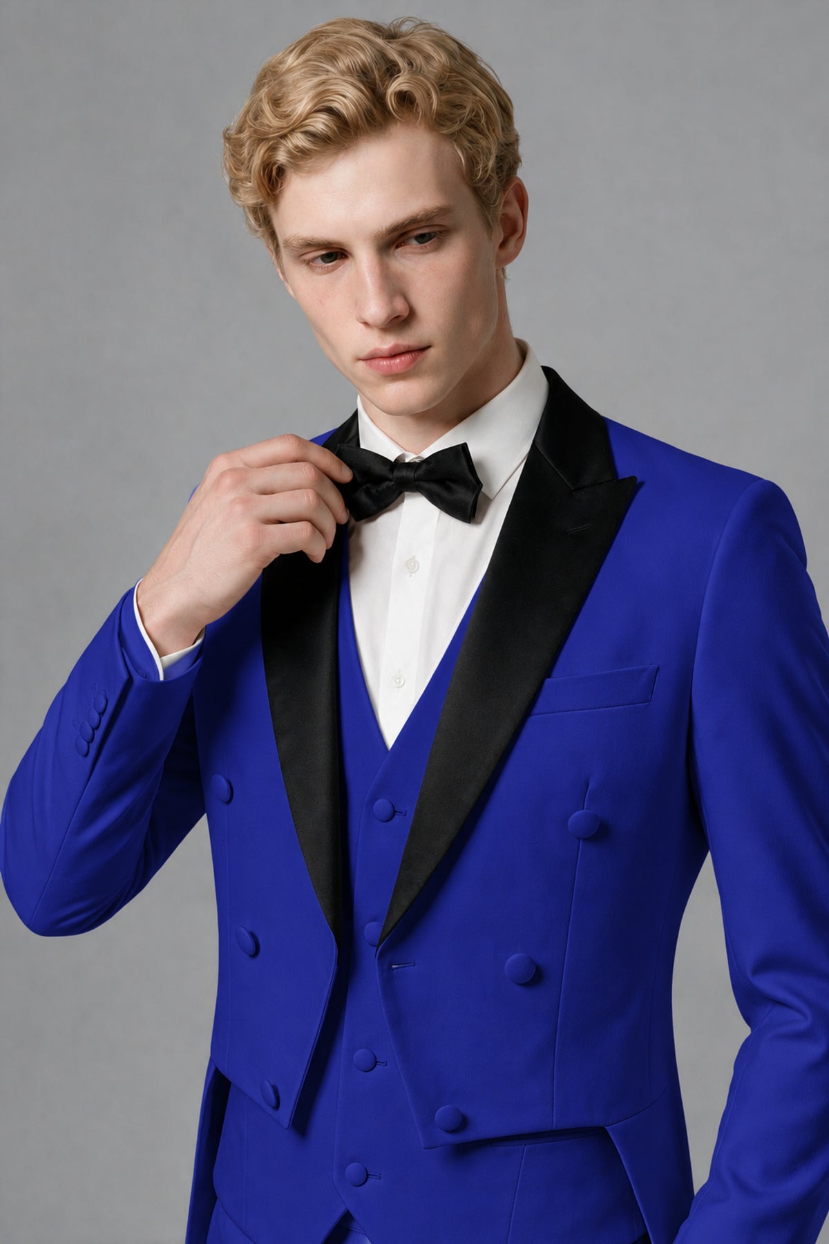Bolodoo Men's Royal Blue 3-Piece Tailcoat Tuxedo Suit with Vest & Trousers - Royal Blue - Royal Blue_4