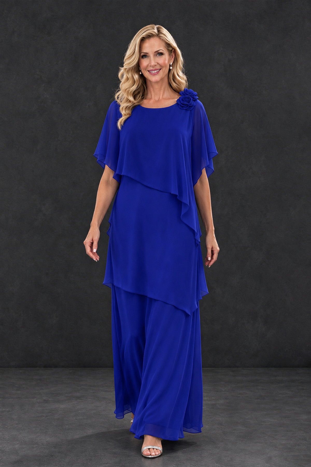 BOLODOO Royal Blue Tiered Flutter Sleeve Mother of the Bride Maxi Dress - Royal Blue - Royal Blue_4