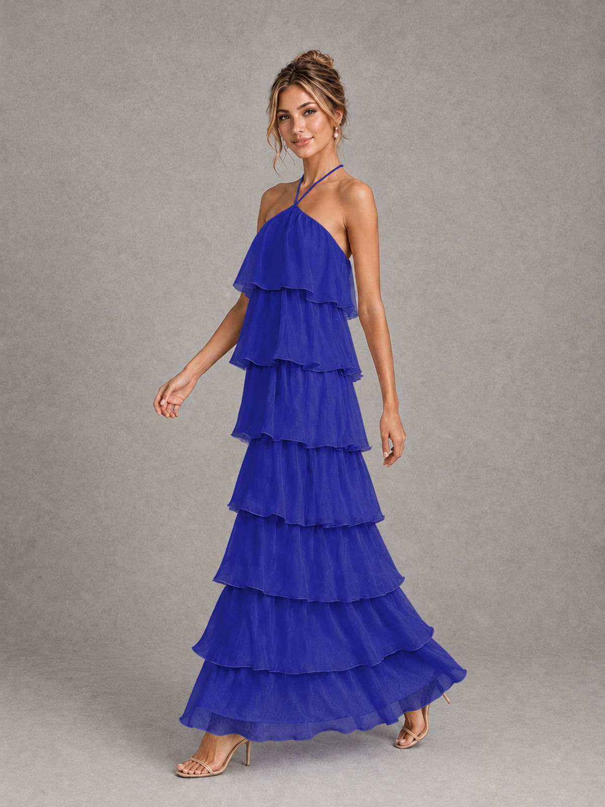 BOLODOO Royal Blue Halter Tiered Ruffle Maxi Bridesmaid Dress - Royal Blue - Royal Blue_4