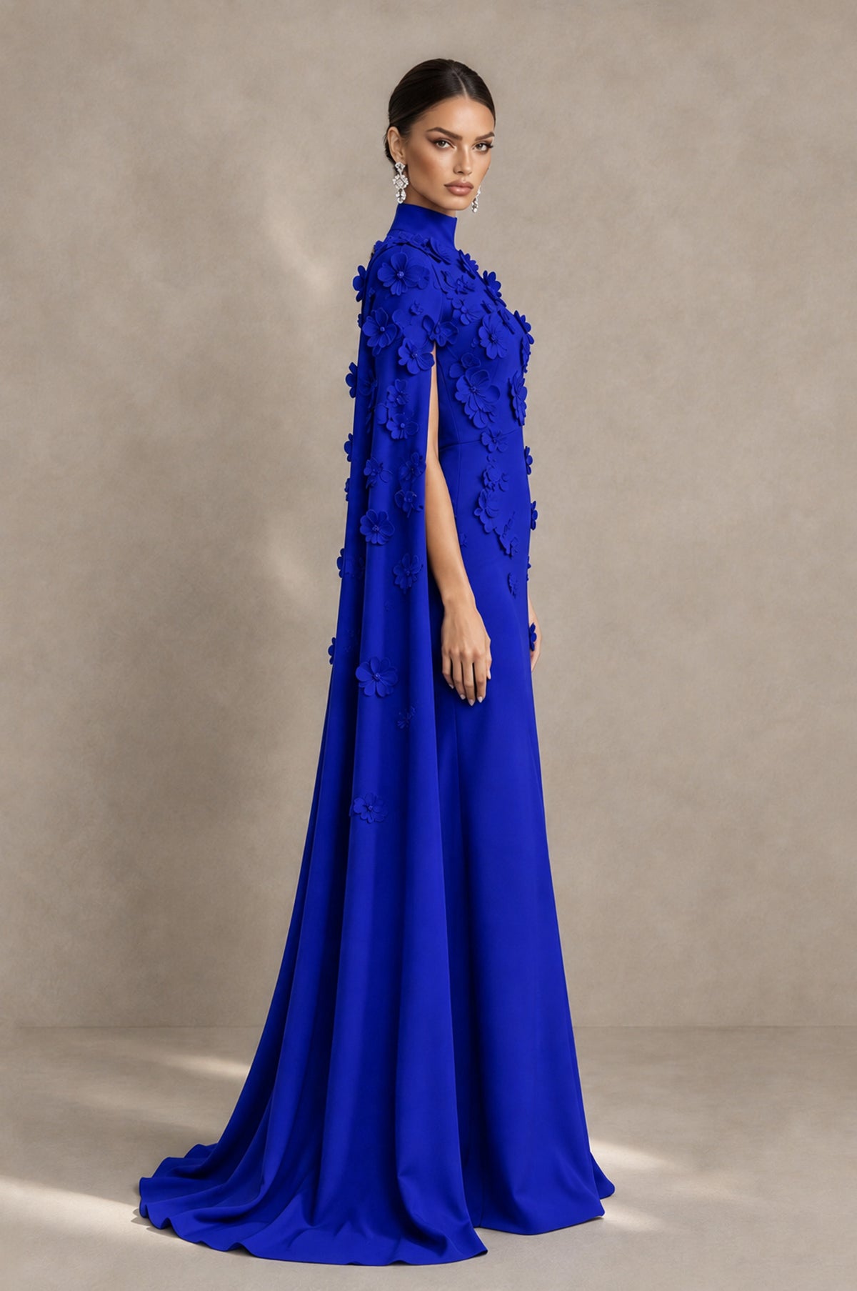 BOLODOO Royal Blue 3D Floral Applique Cape Formal Dress - Royal Blue - Royal Blue_4
