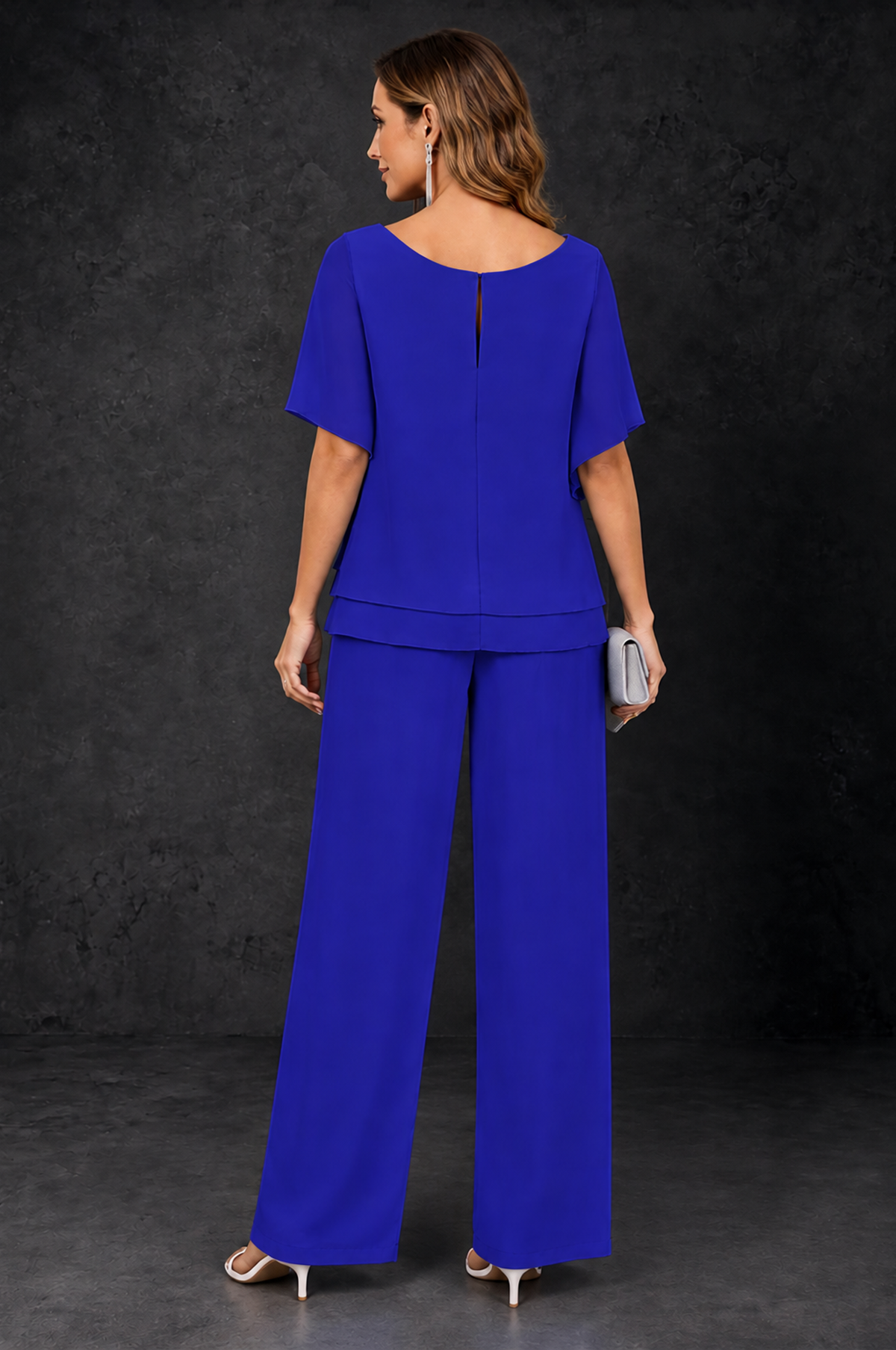 BOLODOO Royal Blue Layered Chiffon-Look Mother of the Bride Pantsuit - Royal Blue - Royal_Blue_4