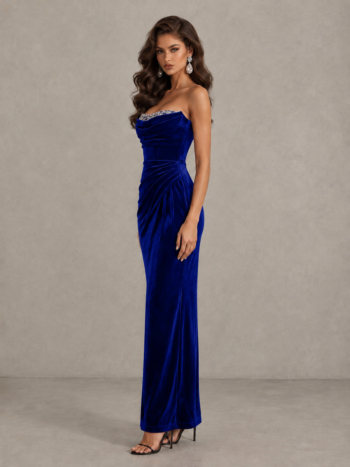 BOLODOO Royal Blue Strapless Velvet Cocktail Maxi Dress - Royal Blue - Royal Blue_4