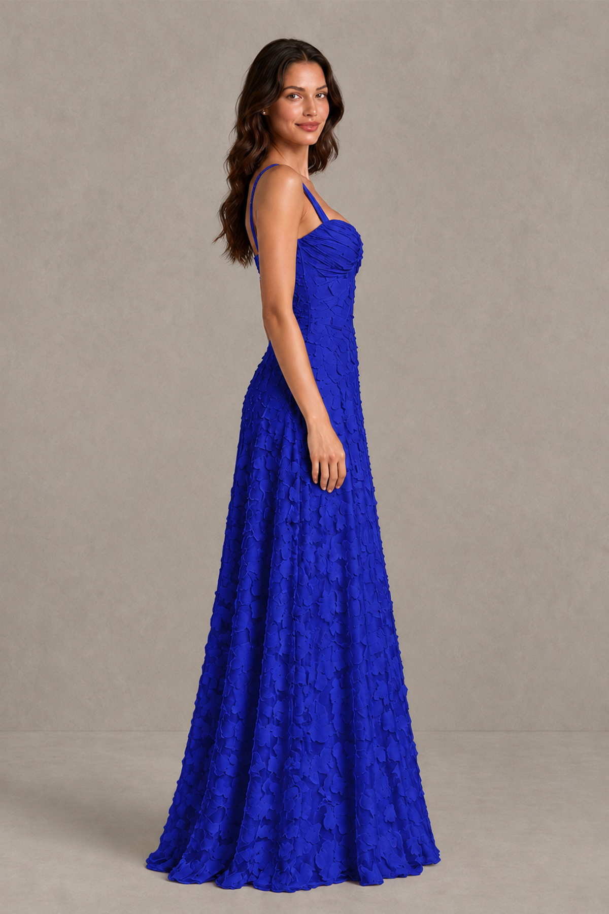 BOLODOO Royal Blue Floral-Textured A-Line Dress with Lace-Up Back - Royal Blue - Royal Blue_4