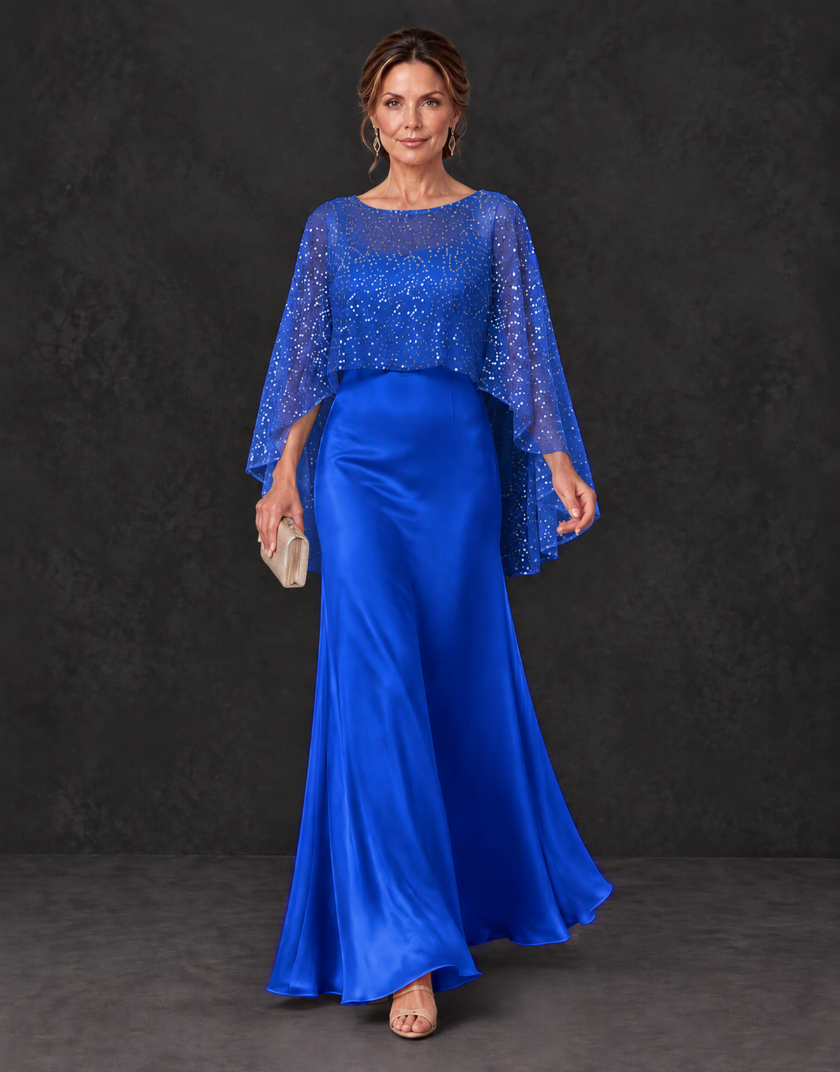 BOLODOO Royal Blue Sparkle Cape Sleeve Mother of the Bride Dress - Royal Blue - Royal_Blue_4