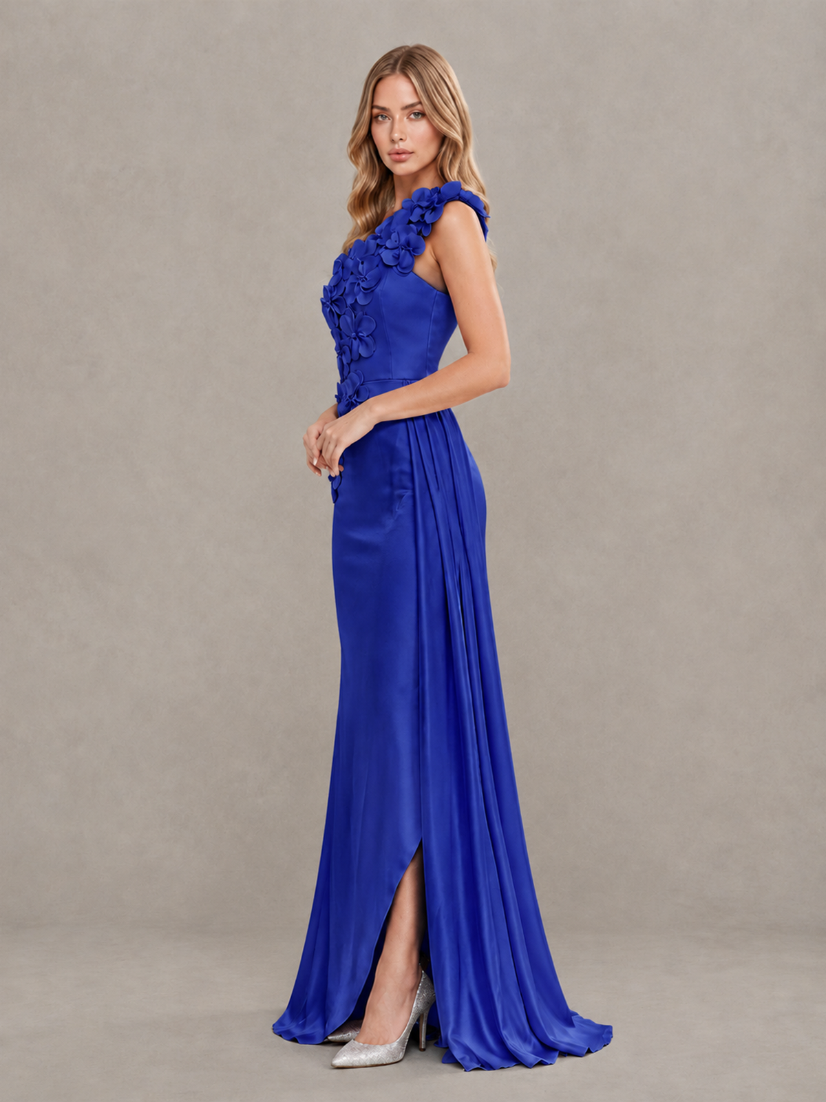 BOLODOO Royal Blue One-Shoulder Satin Mermaid Evening Gown with 3D Floral Appliqué - Royal Blue - Royal Blue_4