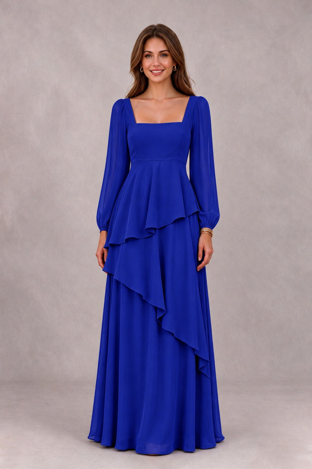 BOLODOO Royal Blue Long Sleeve Ruffle Bridesmaid Dresses - Royal Blue - Royal Blue_4