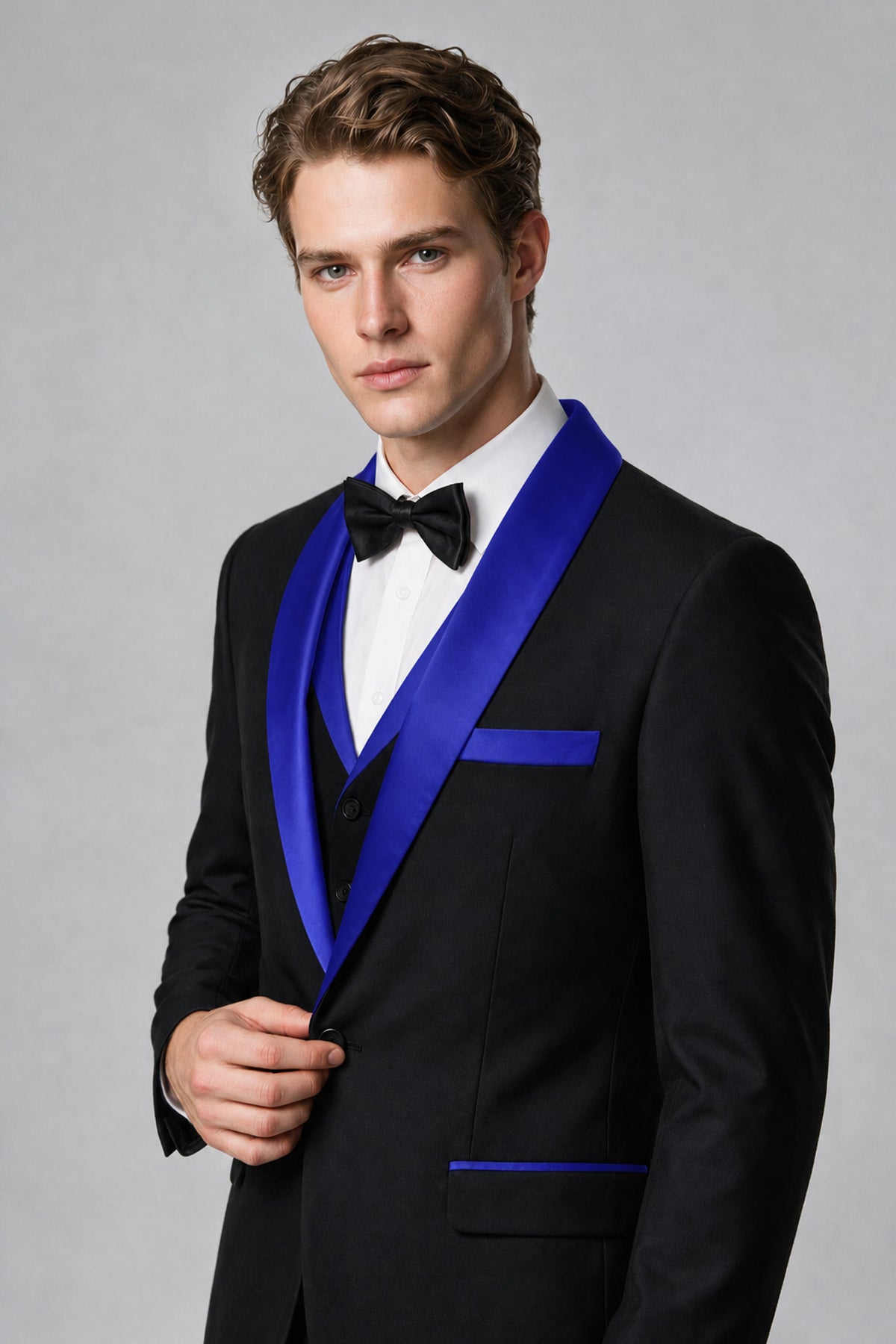 Bolodoo Men's Royal Blue 3-Piece Shawl Lapel Tuxedo Suit - Royal Blue - Royal Blue_4