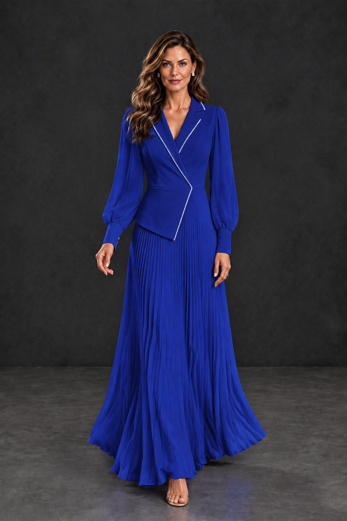 BOLODOO Royal Blue Long Sleeve Pleated Mother of the Bride Dress - Royal Blue - Royal Blue_4