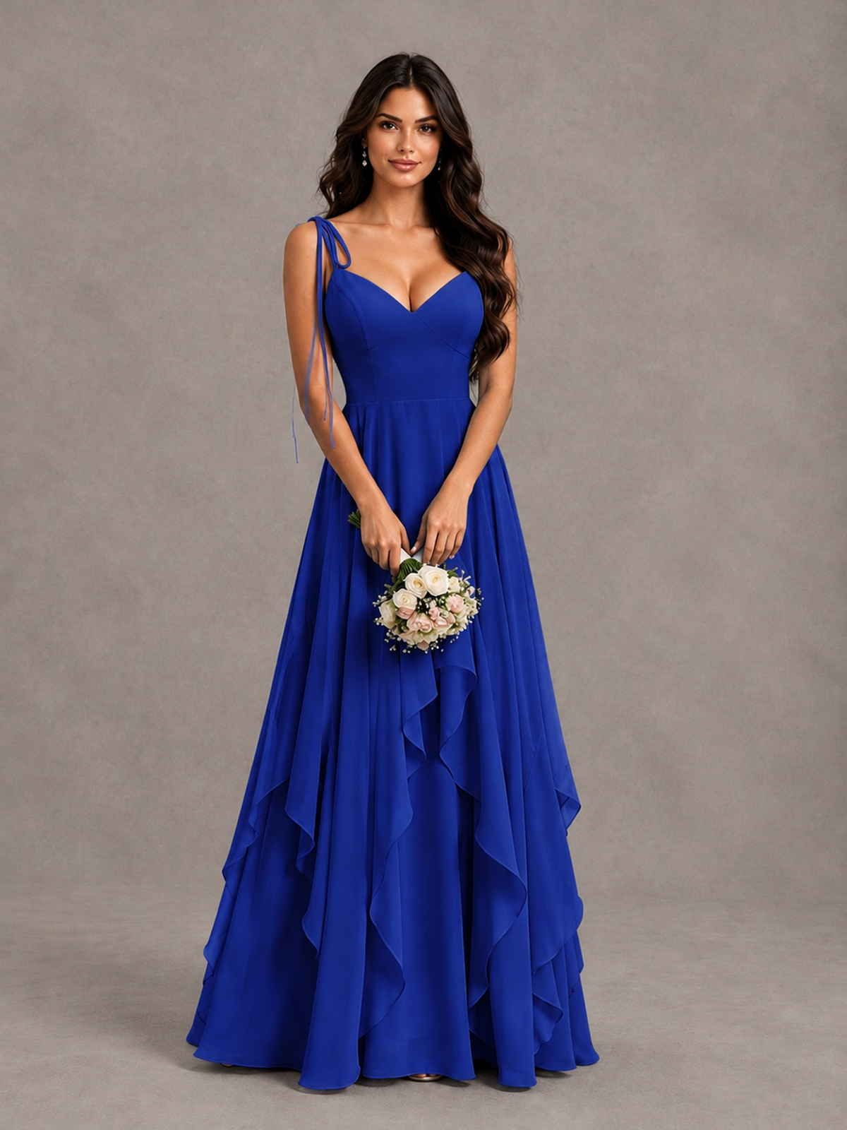 BOLODOO Royal Blue Tie-Strap Ruffle A-Line Bridesmaid Dress - Royal Blue - Royal Blue_4