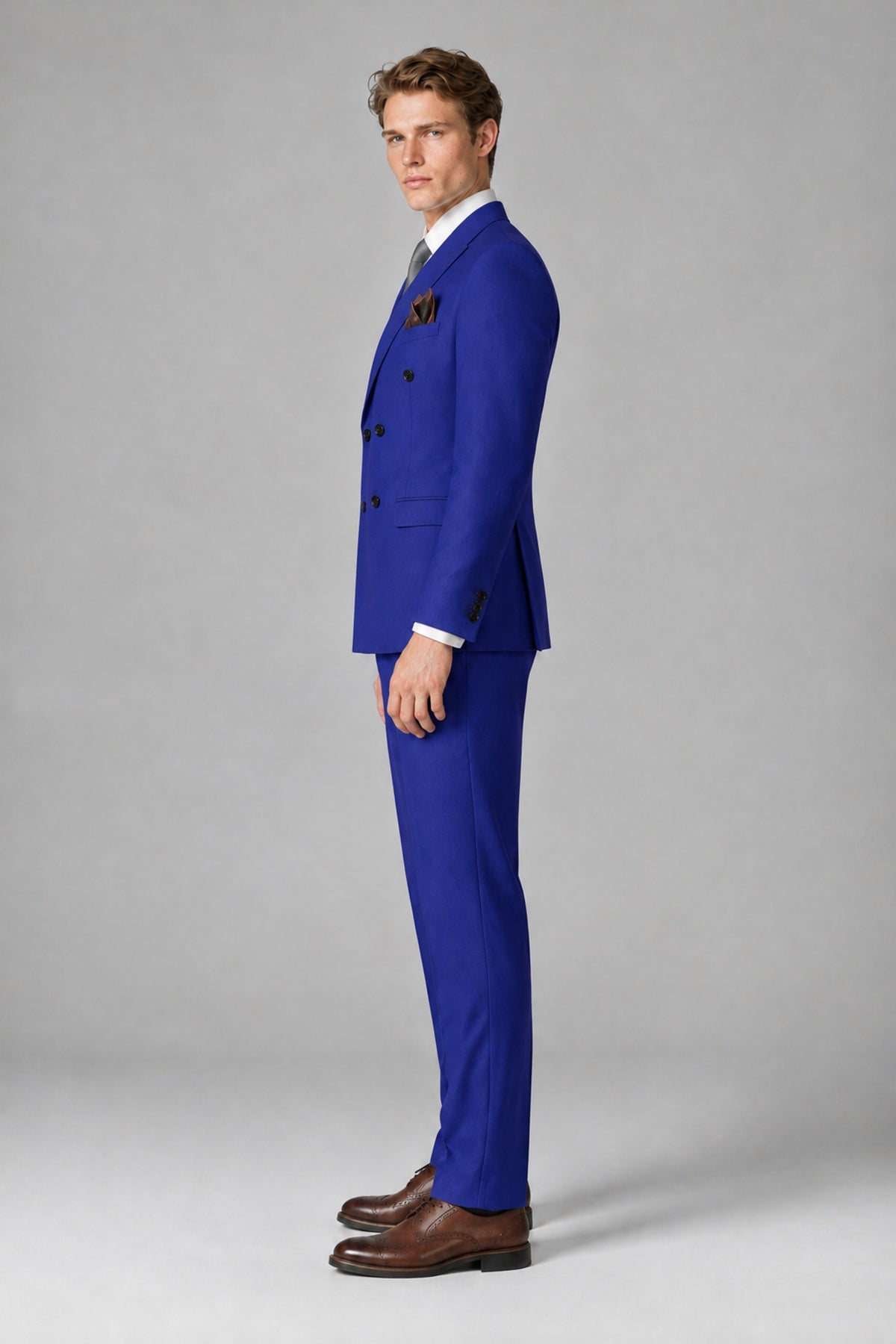 Bolodoo Men's Royal Blue Double-Breasted Two-Piece Suit with Peak Lapels - Royal Blue - Royal Blue_4