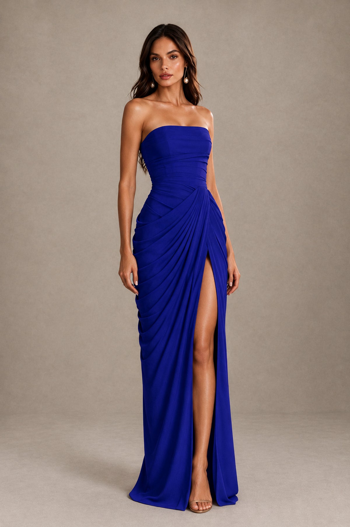 BOLODOO Strapless Draped Maxi Dress - Royal Blue Backless Evening Gown with High Slit - Royal Blue - Royal Blue_4