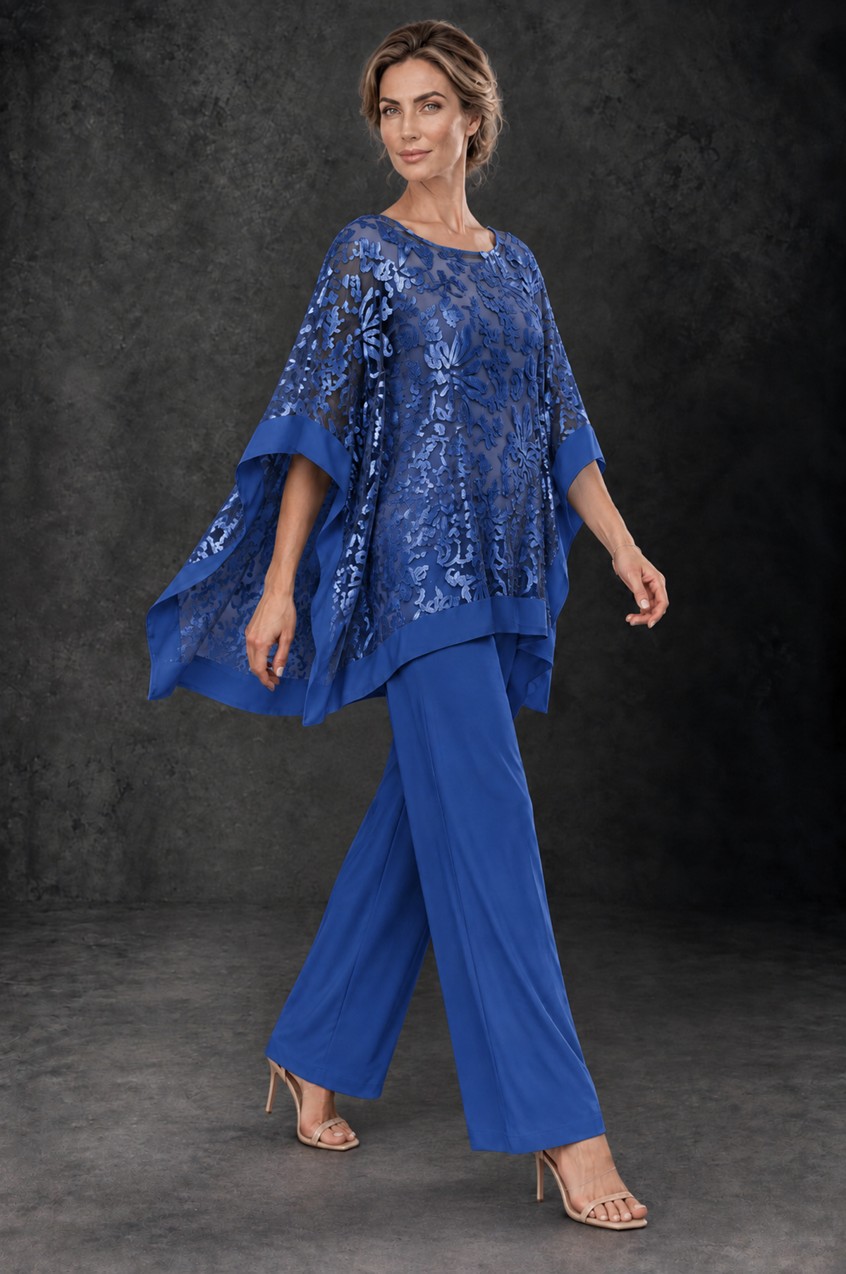 BOLODOO Royal Blue Floral Cape Mother of the Bride Pant Suit - Royal Blue - Royal_Blue_4