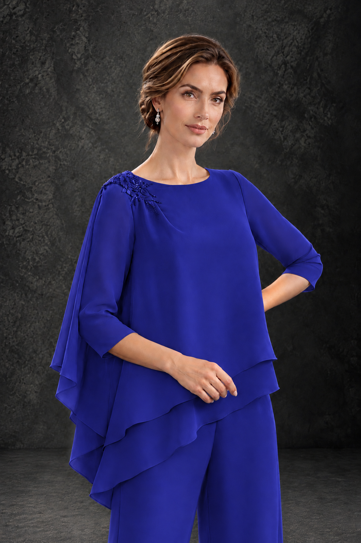 BOLODOO Royal Blue Layered Wide-Leg Mother of the Bride Pant Suit - Royal Blue - Royal Blue_4