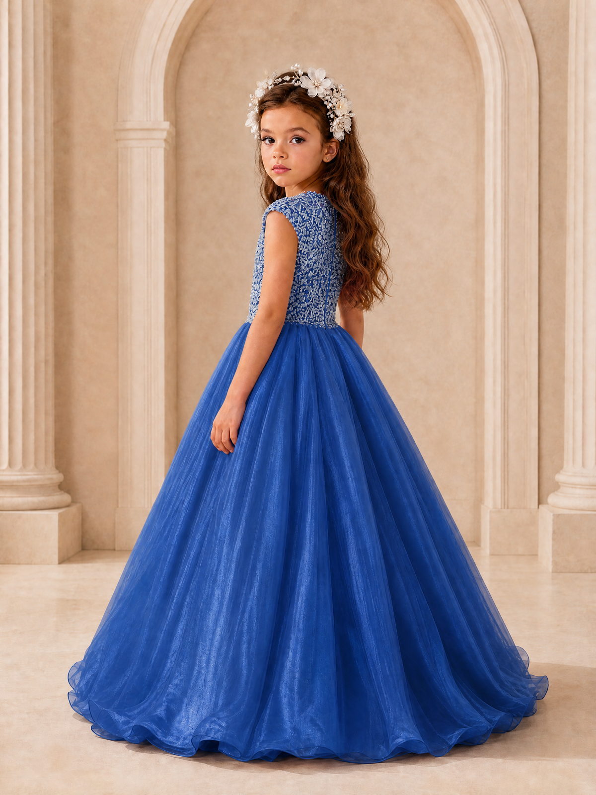BOLODOO Royal Blue Sequin Tulle Flower Girl Dress with Cap Sleeves - Royal Blue - Royal Blue_4