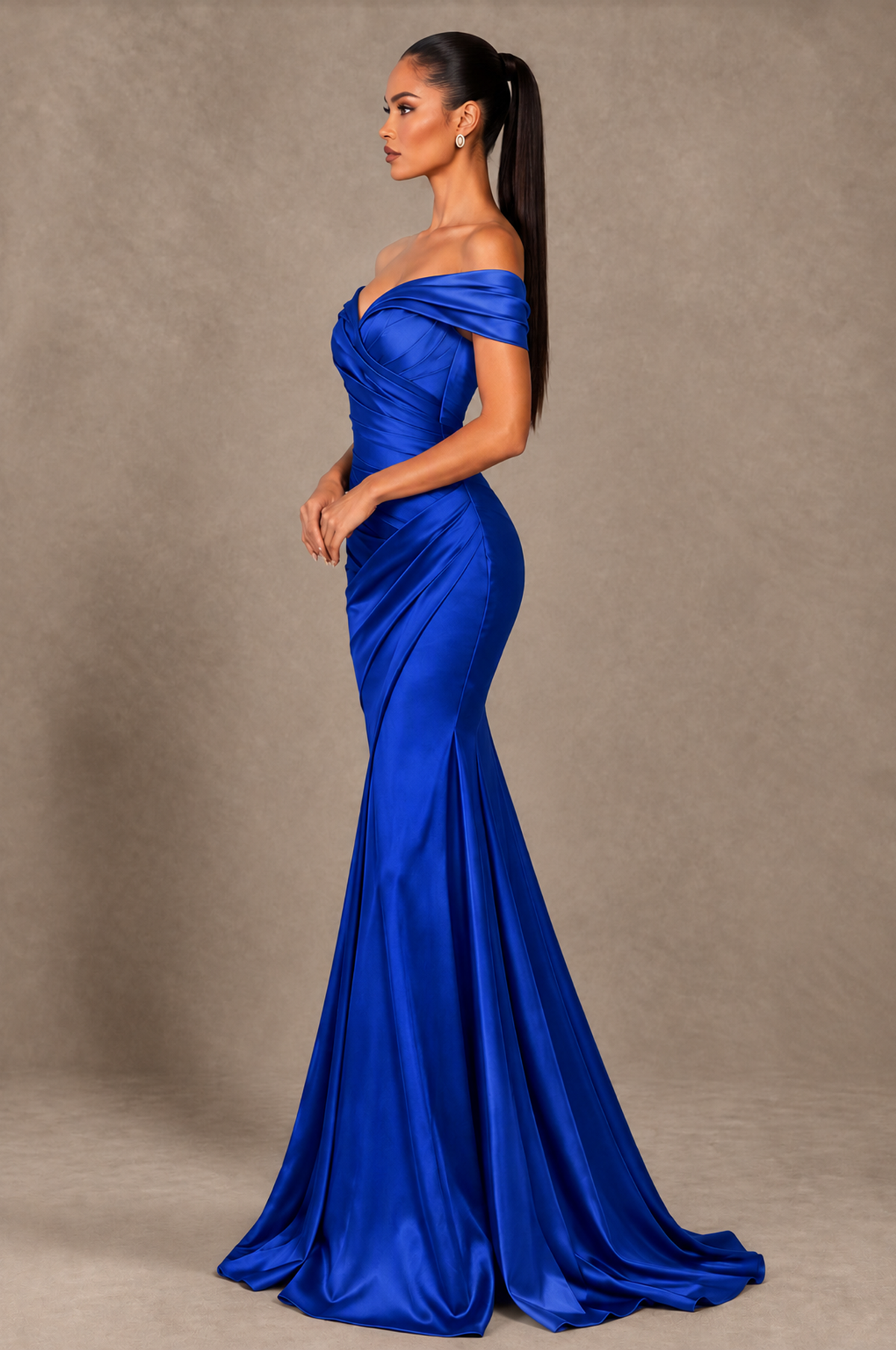 BOLODOO Royal Blue Off-the-Shoulder Ruched Satin Mermaid Evening Dress - Royal Blue - Royal_Blue_4