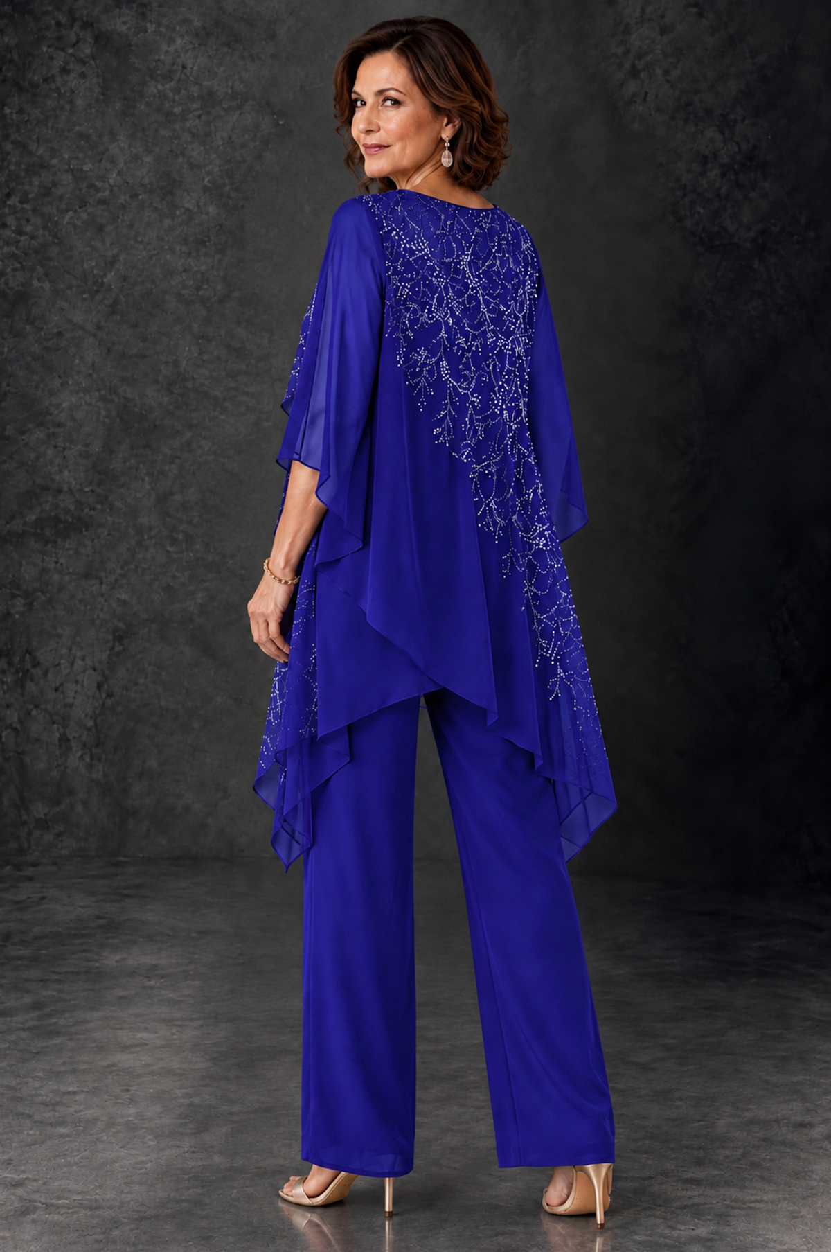 BOLODOO Royal Blue Embellished Cape Pant Suit for Mother of the Bride - Royal Blue - Royal_Blue_4