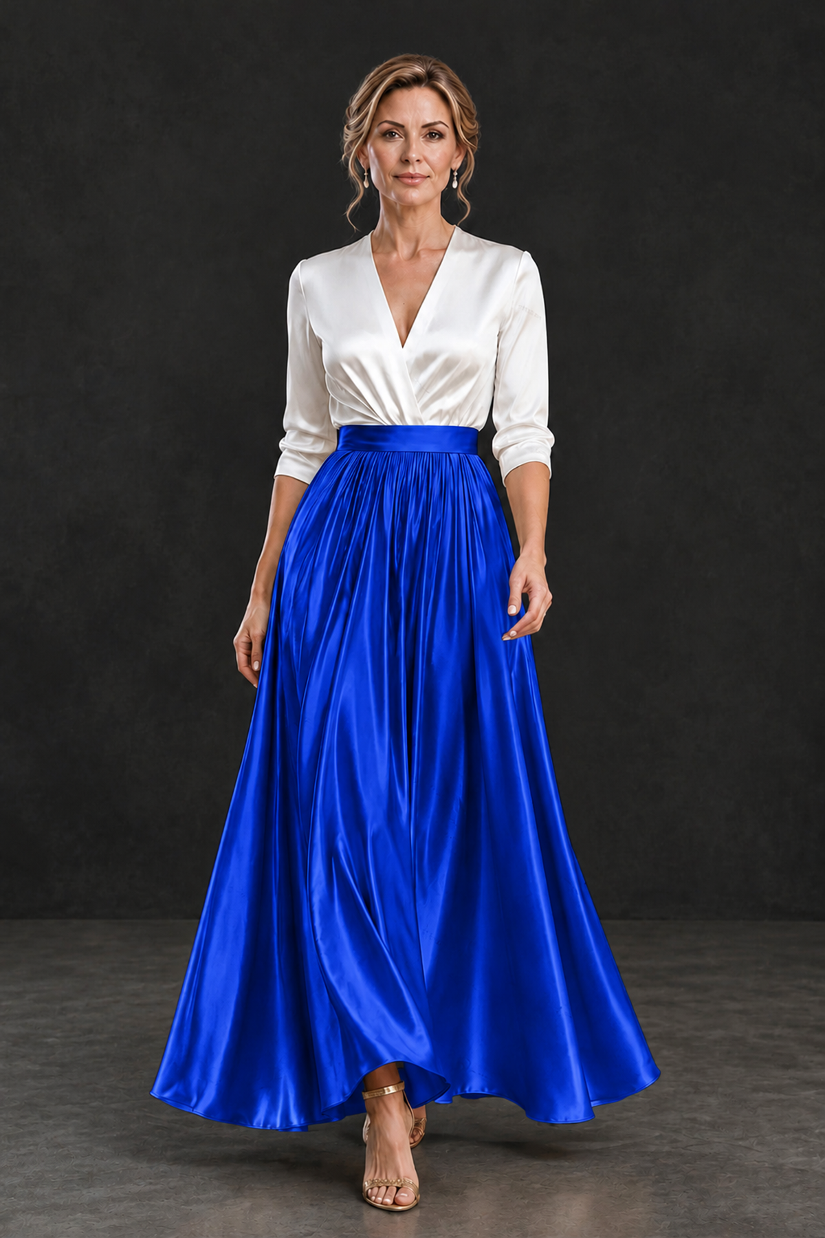 BOLODOO Royal Blue and White V-Neck A-Line Mother of the Bride Dress - Royal Blue - Royal Blue_4