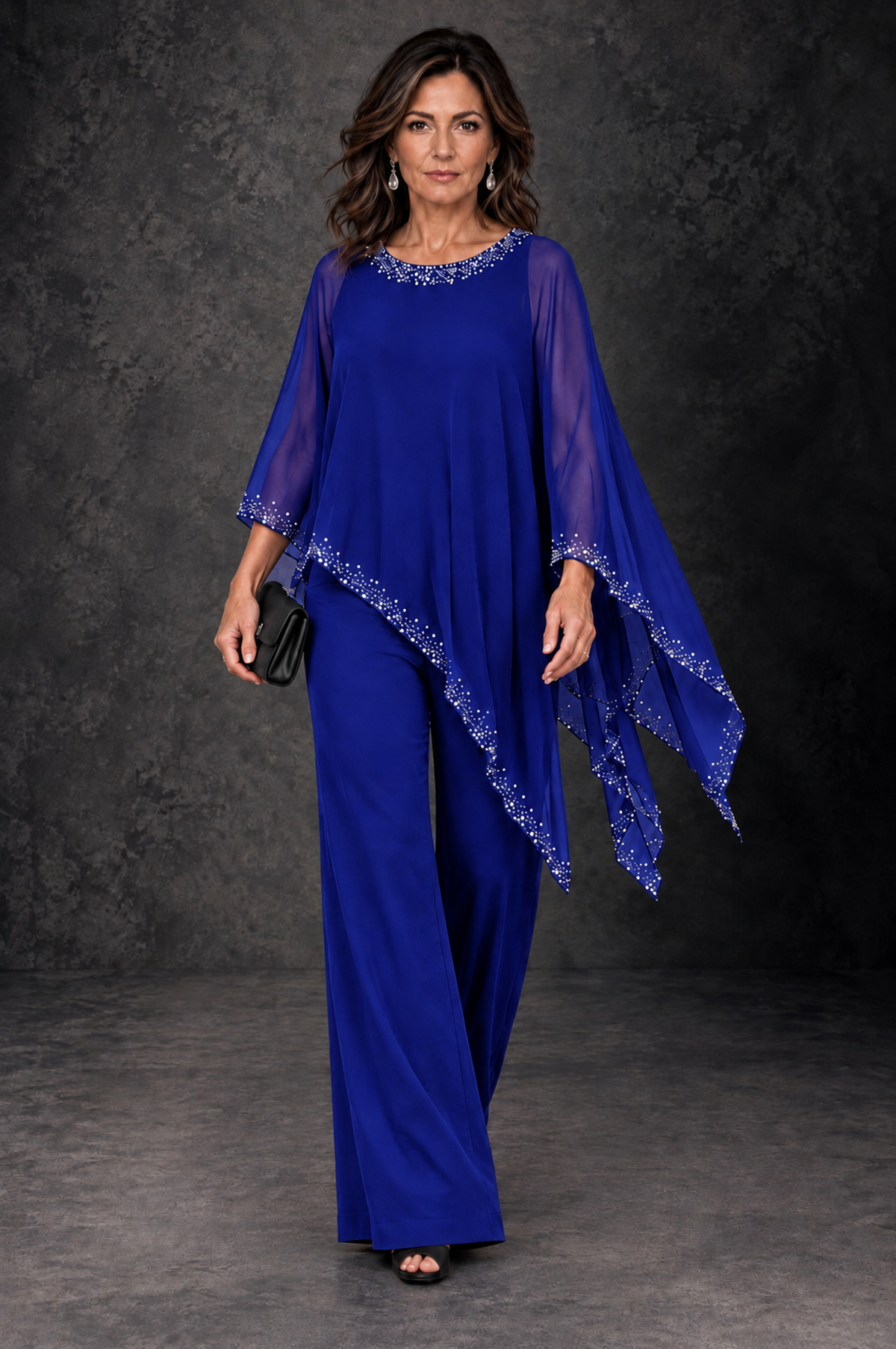 BOLODOO Royal Blue Embellished Cape Mother of the Bride Pantsuit - Royal Blue - Royal_Blue_4