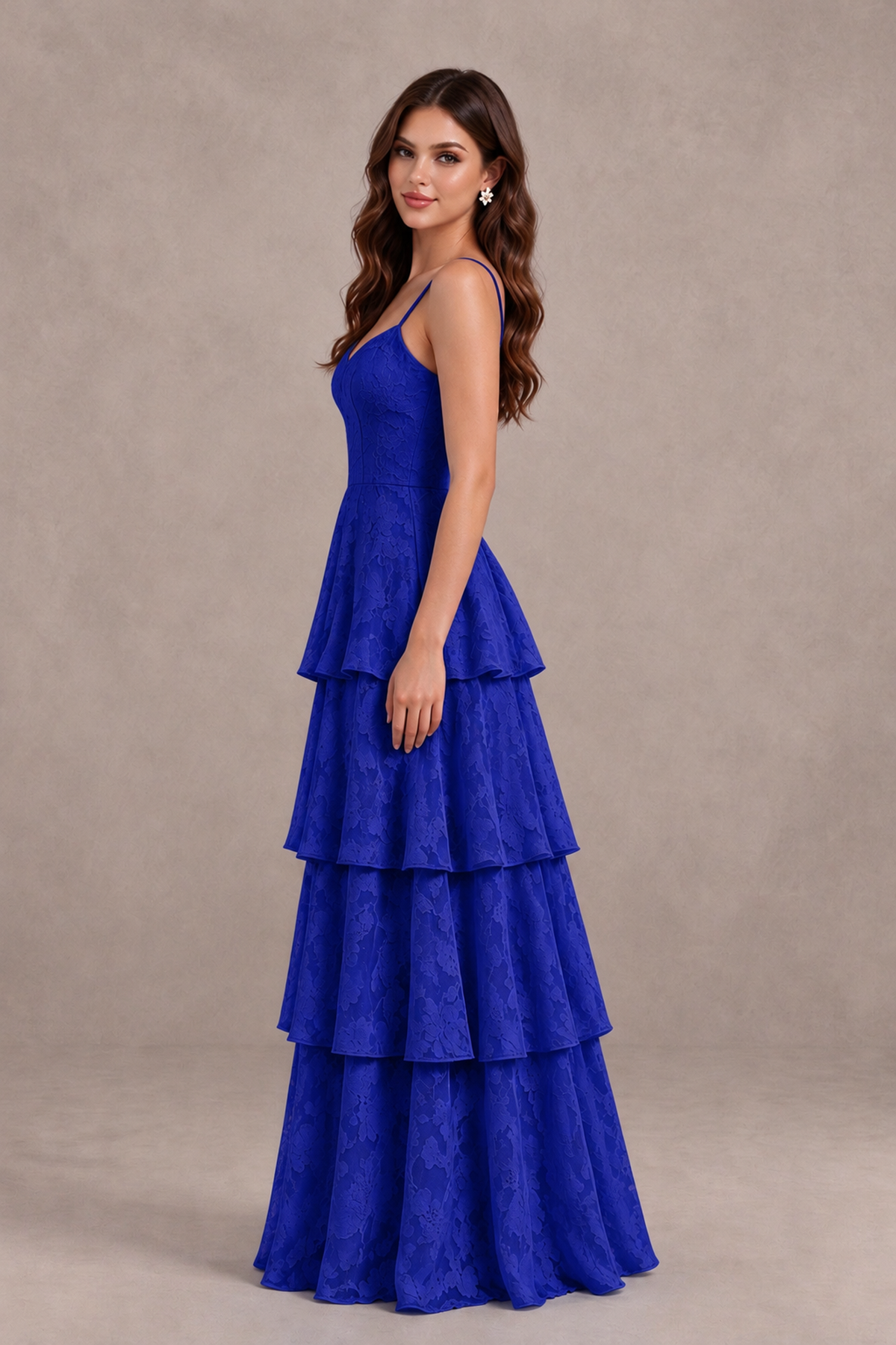 BOLODOO Royal Blue Tiered Floral-Textured Spaghetti Strap Maxi Dress - Royal Blue - Royal Blue_4