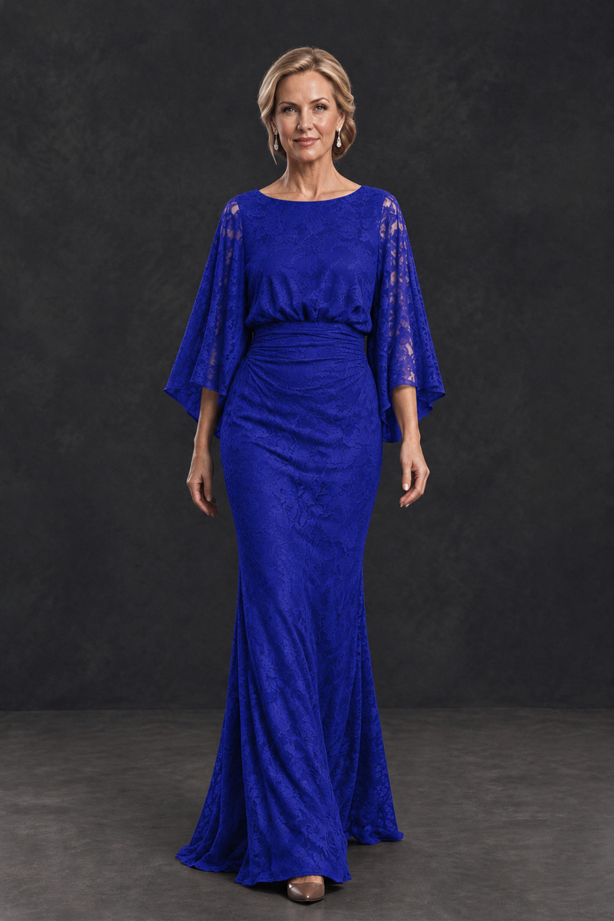 BOLODOO Royal Blue Lace Flutter Sleeve Mother of the Bride Dress - Royal Blue - Royal Blue_4