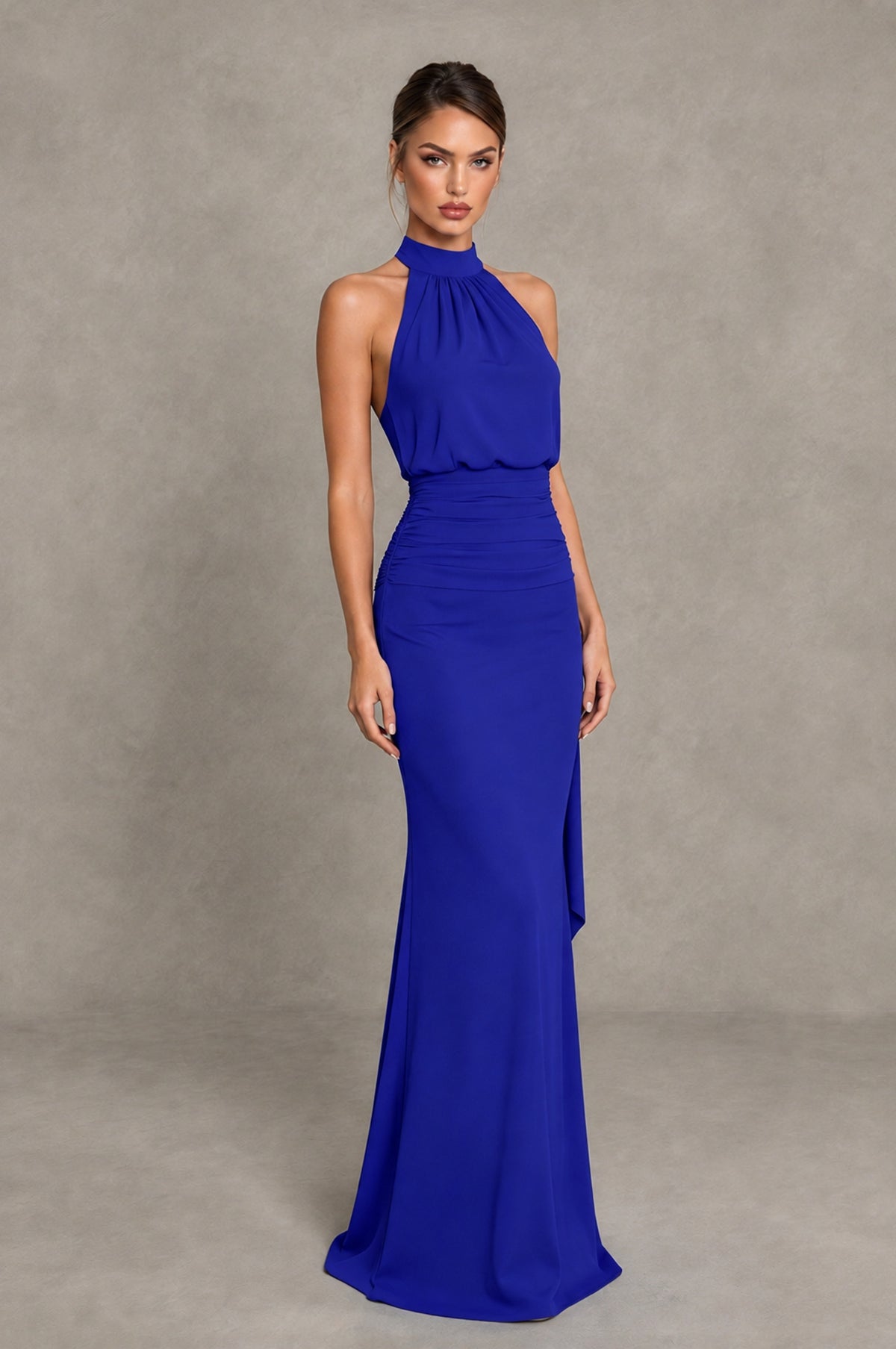 BOLODOO Royal Blue Chiffon Halter Maxi Formal Wedding Guest Dress - Royal Blue - Royal Blue_4