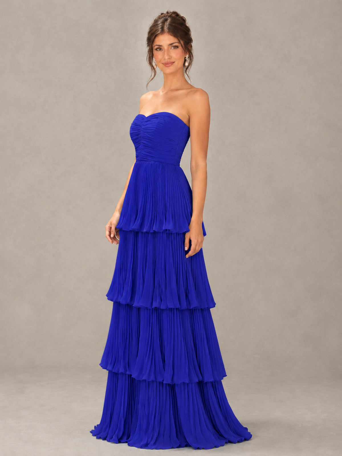 BOLODOO Royal Blue Strapless Tiered Pleated Bridesmaid Dress - Royal Blue - Royal Blue_4