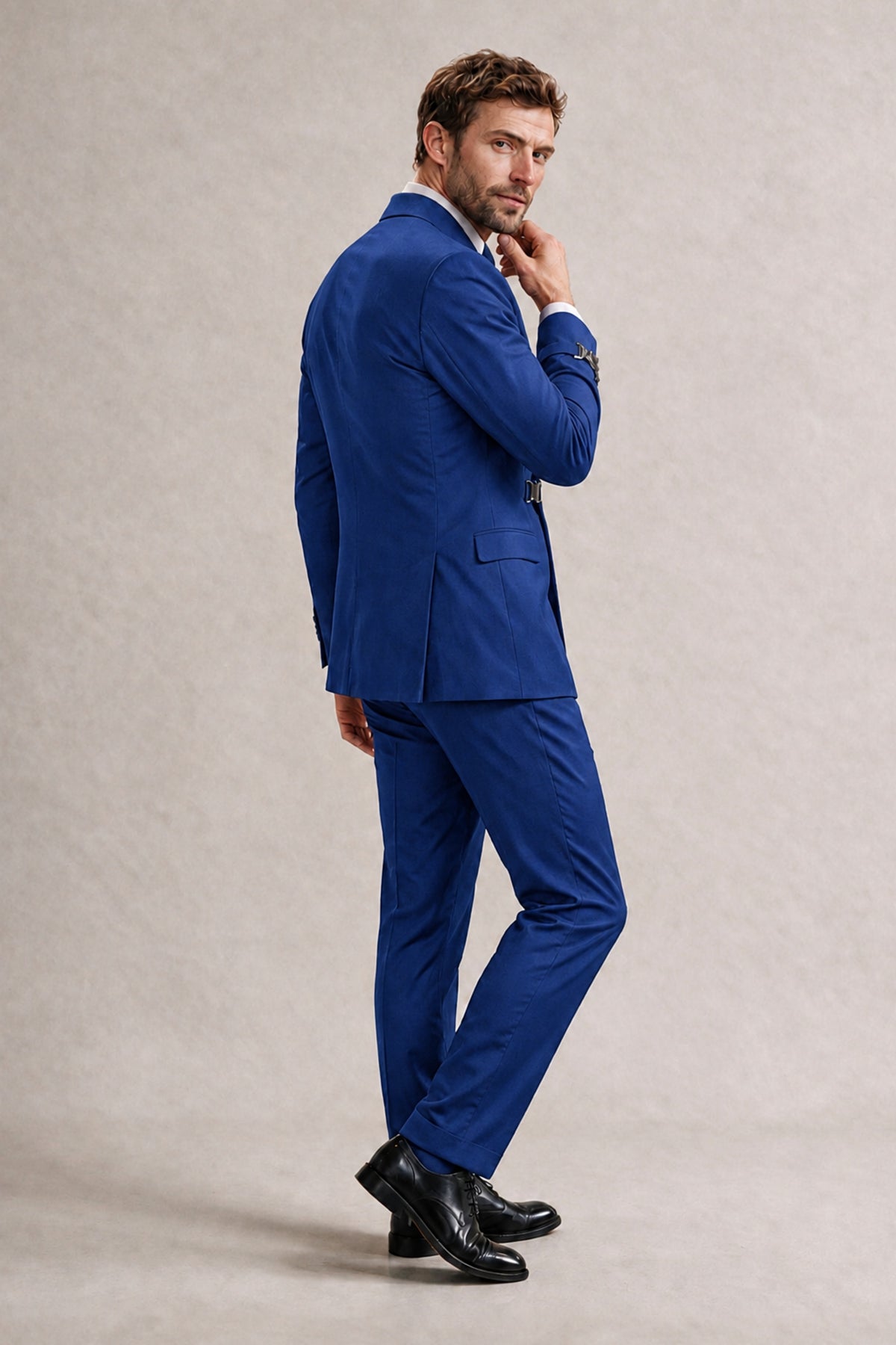 BOLODOO Men's Royal Blue Double-Breasted 2-Piece Suit Set – Blazer & Tailored Trousers - Royal Blue