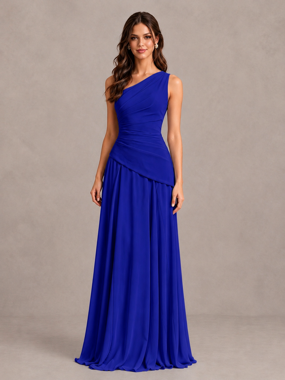 BOLODOO Royal Blue One-Shoulder Lace-Up Back Bridesmaid Dress - Royal Blue - Royal Blue_4