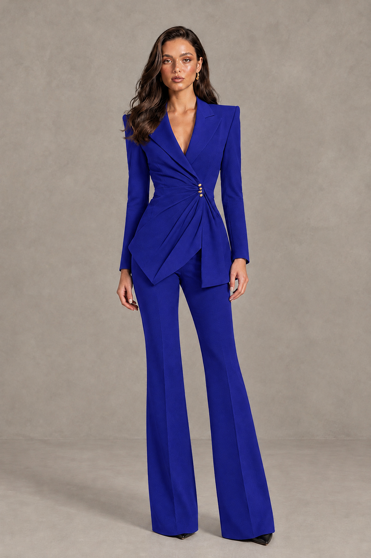 BOLODOO Royal Blue Long Sleeve Wrap Blazer Pantsuit with Wide-Leg Trousers - Royal Blue - Royal Blue (1)