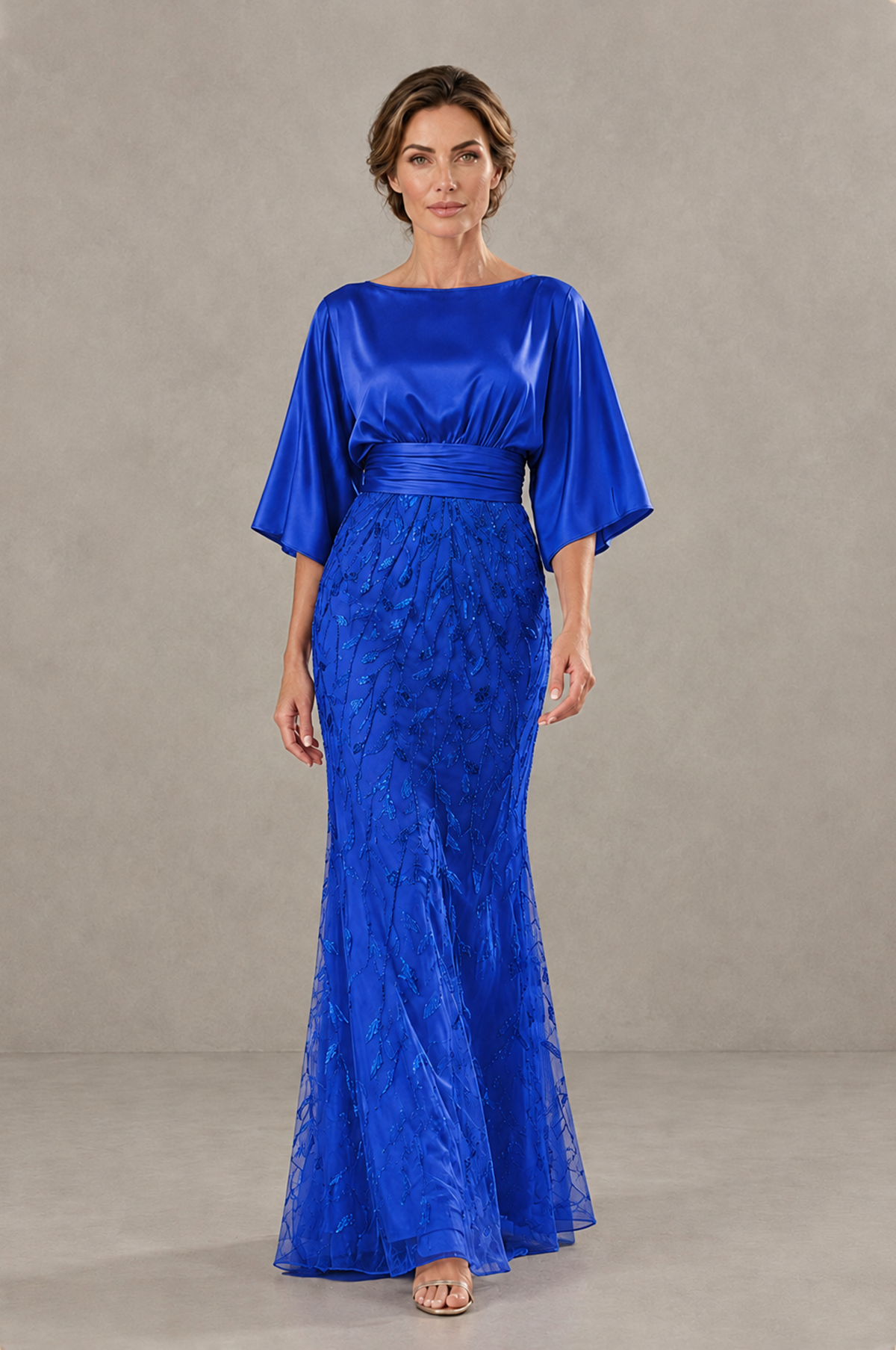 BOLODOO Royal Blue Mother of the Bride Dress with Kimono Sleeves, Satin Bodice & Sequin Embroidered Mermaid Floor-Length Gown - Royal Blue - Royal Blue (1)