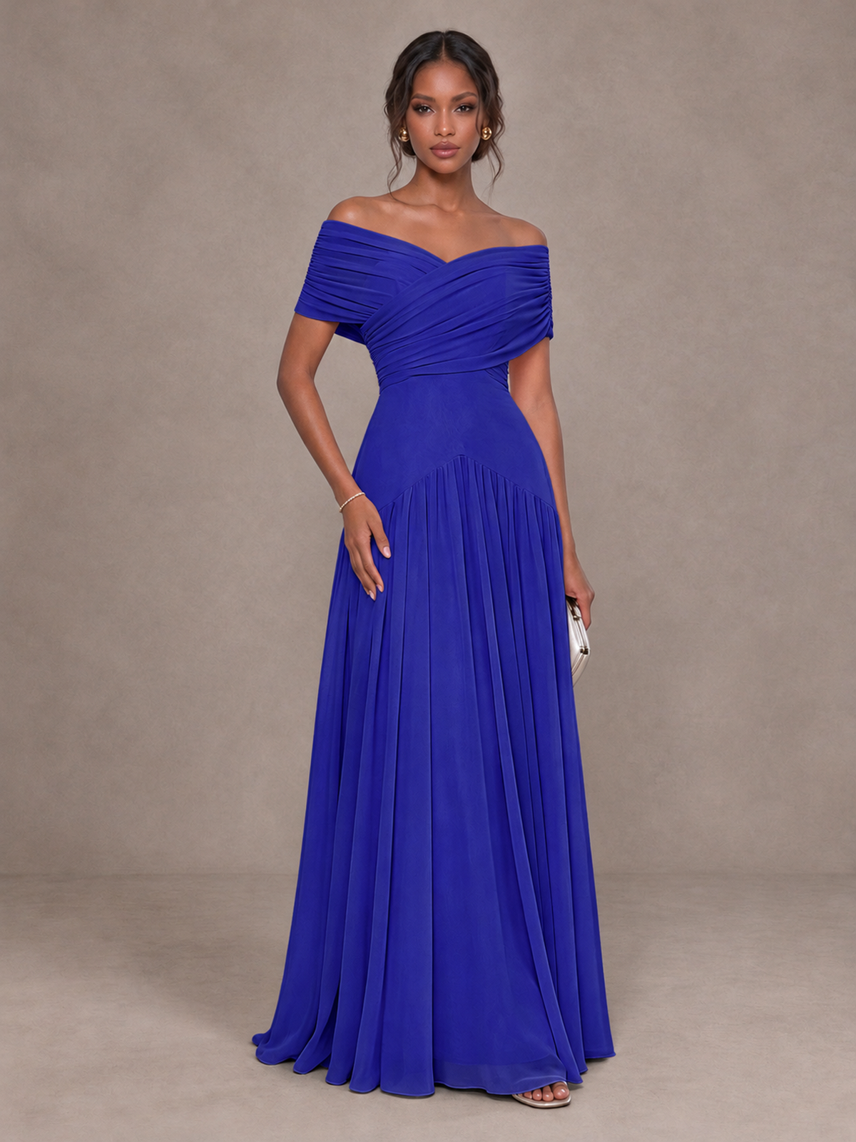 BOLODOO Royal Blue Off-Shoulder Ruched A-Line Bridesmaid Dress - Royal Blue - Royal Blue (1)
