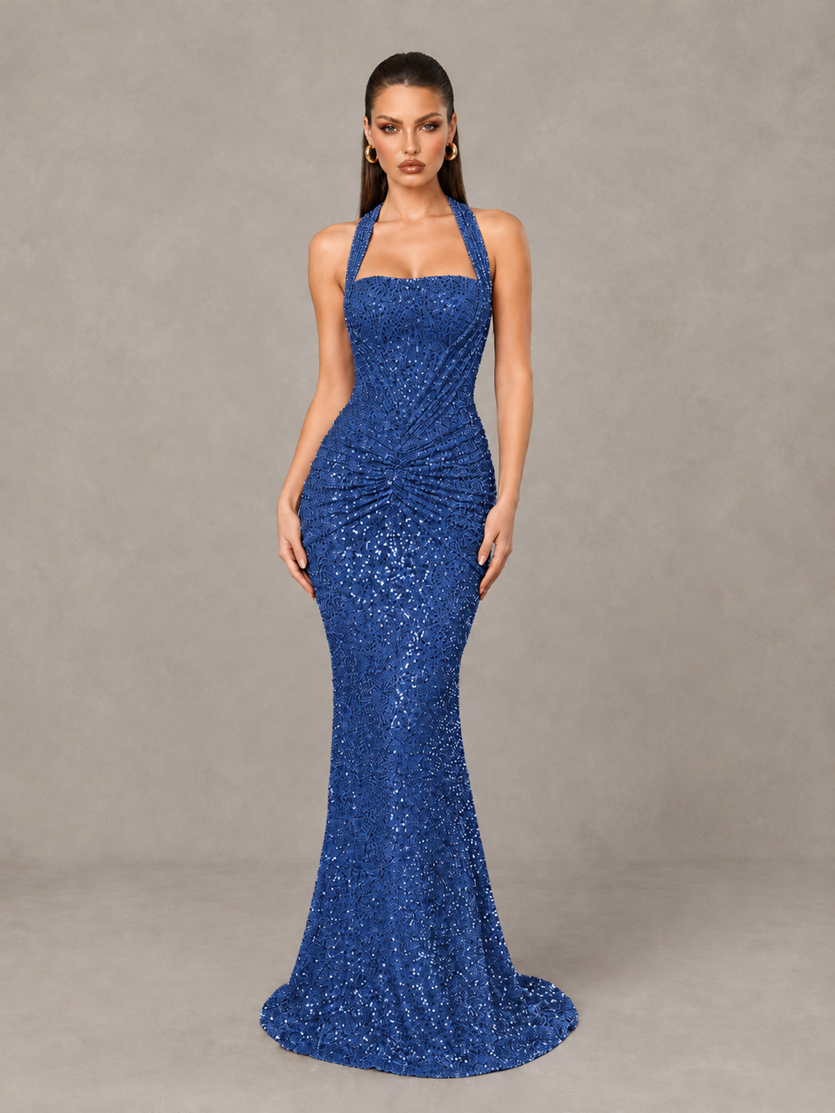 BOLODOO Royal Blue Sequin Halter Mermaid Evening Gown - Royal Blue - Royal Blue (1)