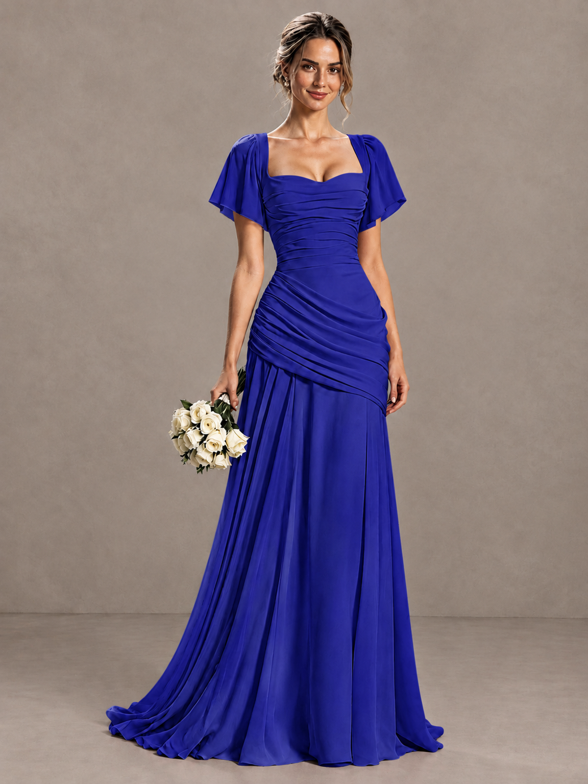 BOLODOO Royal Blue Flutter Sleeve Lace-Up Back Maxi Dress - Royal Blue - Royal Blue (1)
