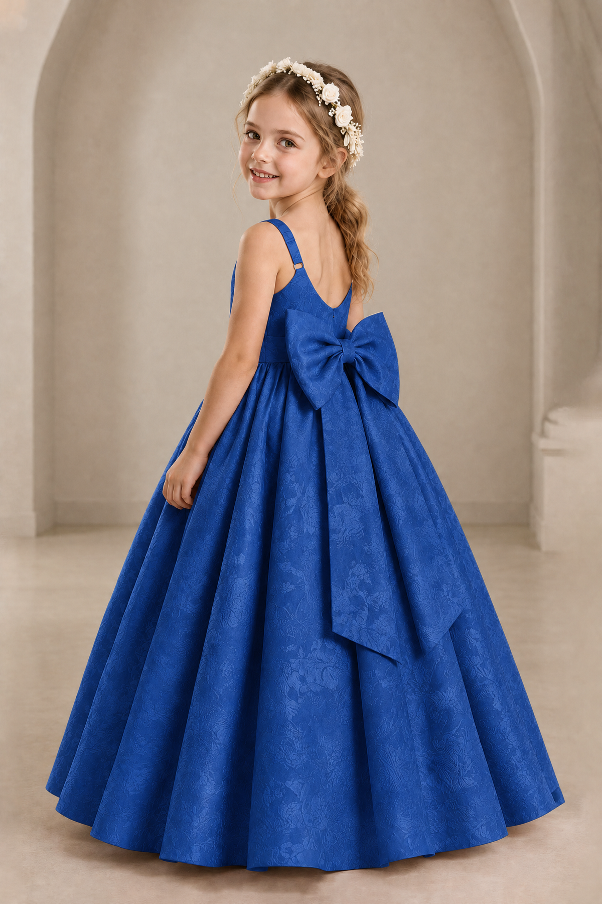 BOLODOO Royal Blue Girls' A-Line Flower Girl Dress with Back Bow - Royal Blue